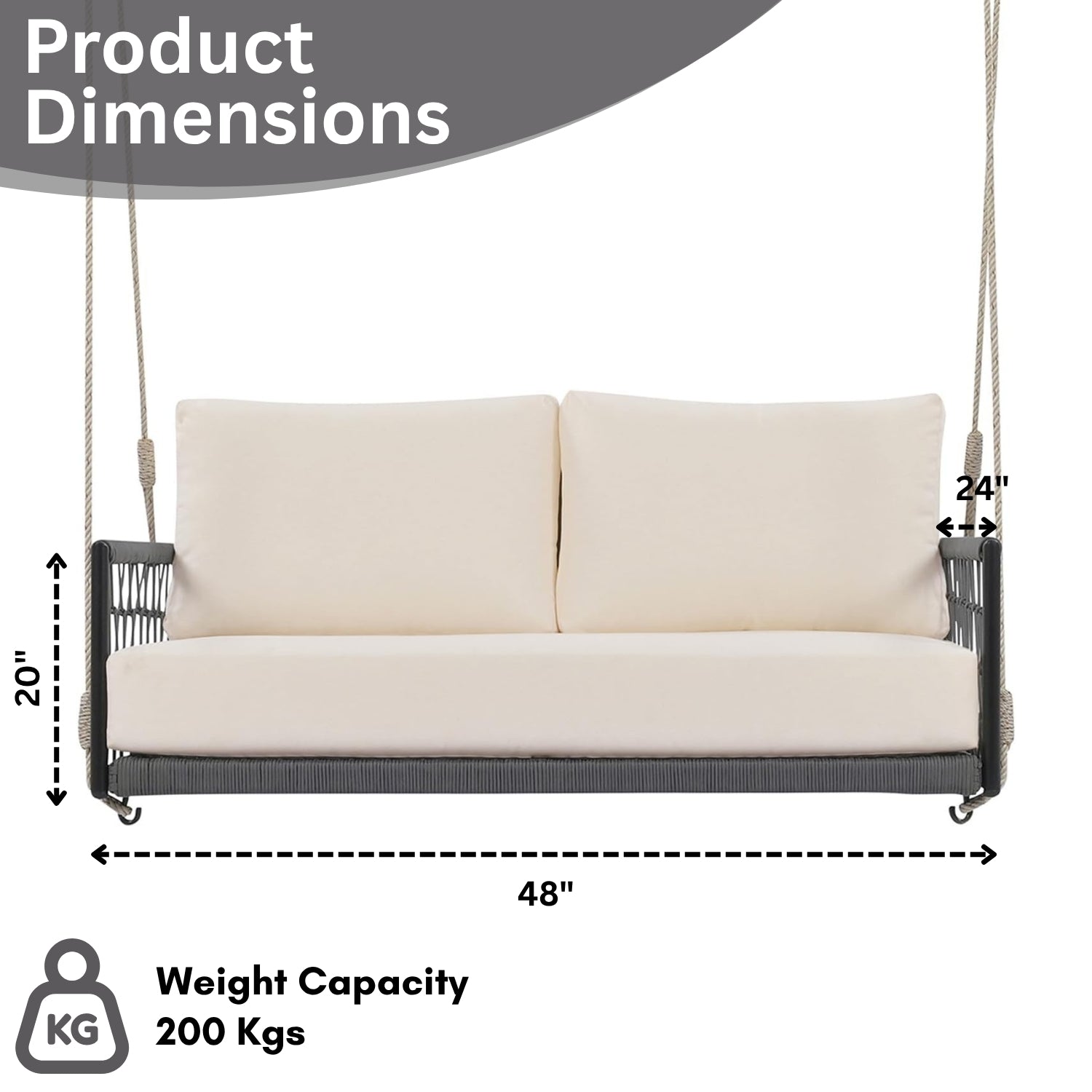 Outdoor Rope Swing 2-Person Hanging Chair, Weatherproof Porch Swing