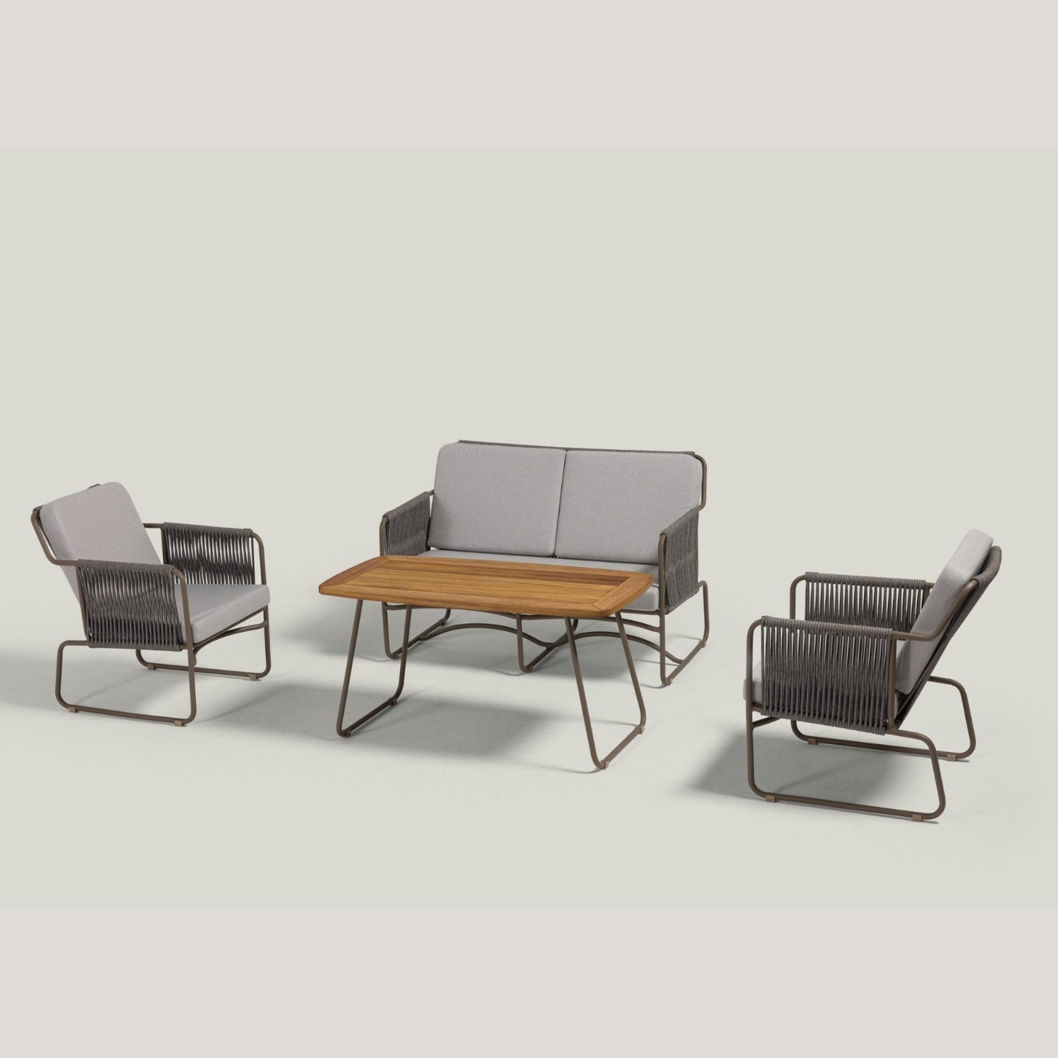 Outdoor Rope Loveseat Sofa Set With Wooden Top Table