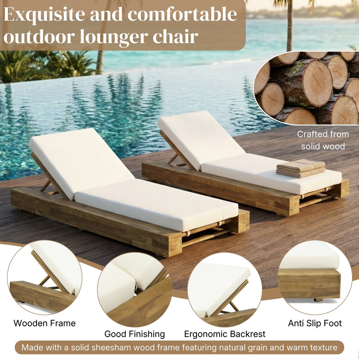 Premium Outdoor Sheesham Wood Lounger Set with Cushions