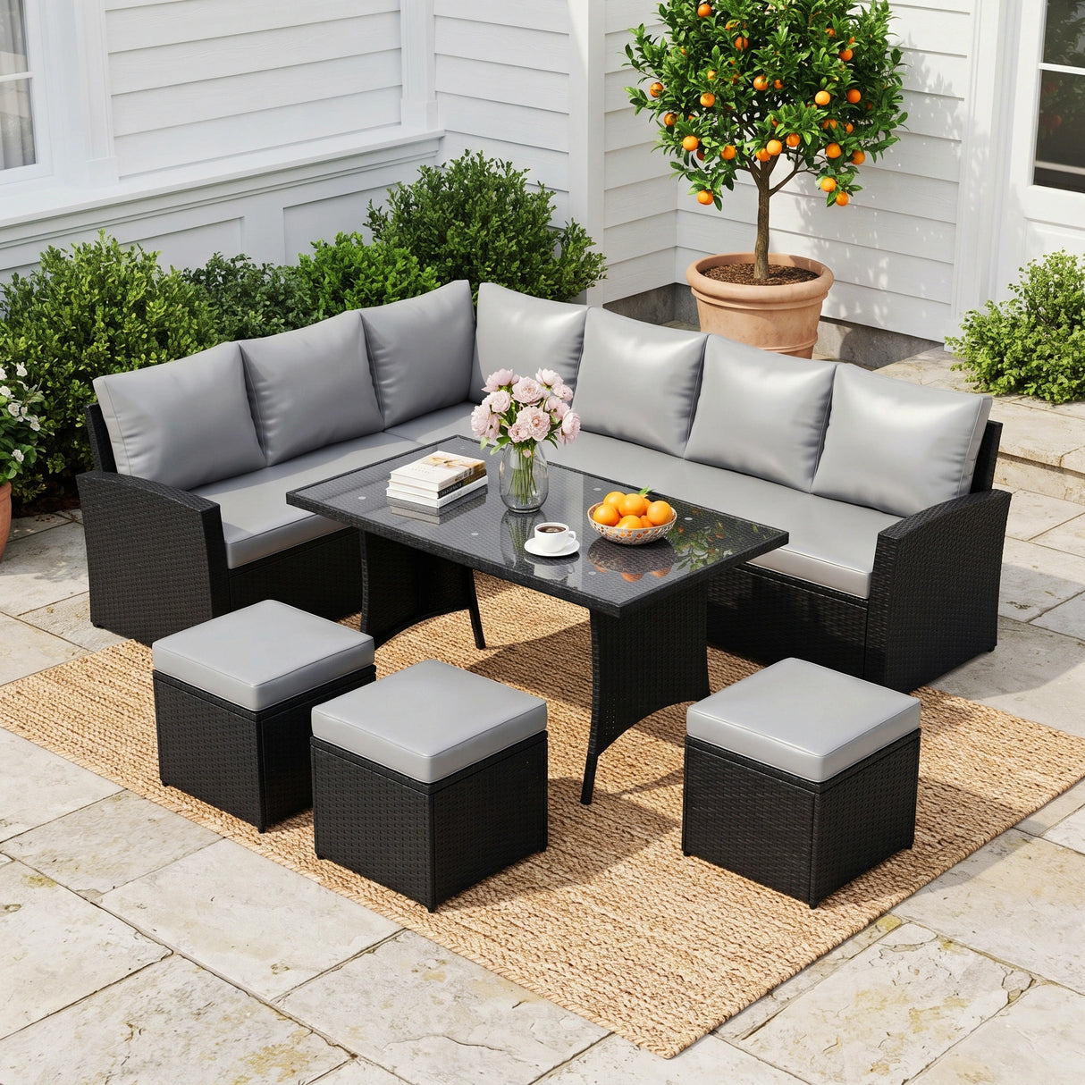 6-Piece All-Weather Wicker Patio Furniture Set (Black/Grey)