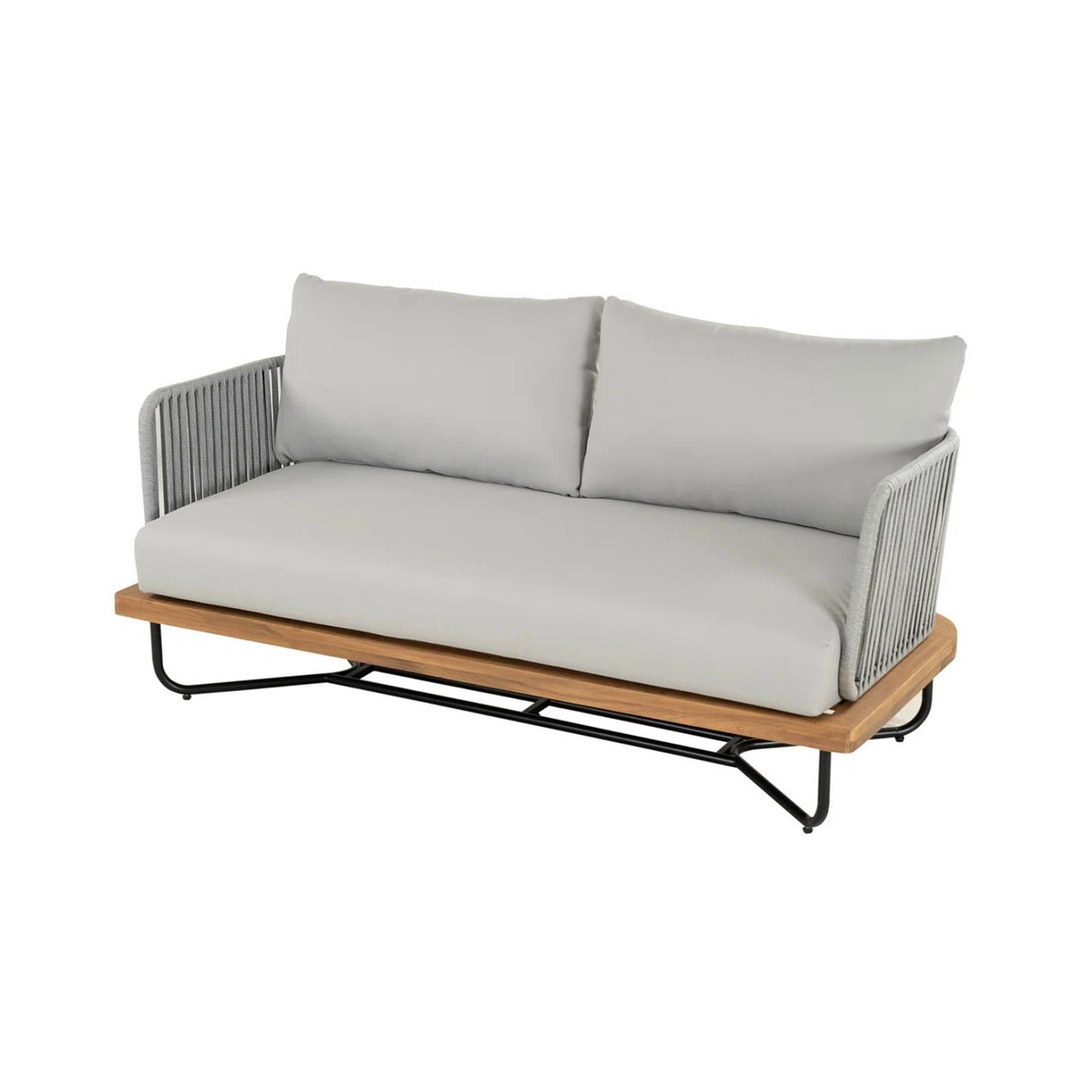 Outdoor 6-Piece Rope Woven Conversation Sofa Set with Wooden Top Table