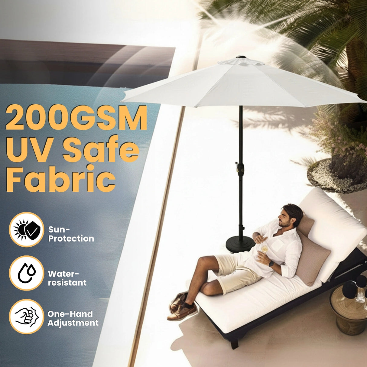 9ft White Color Outdoor Patio Umbrella with Centre Pole