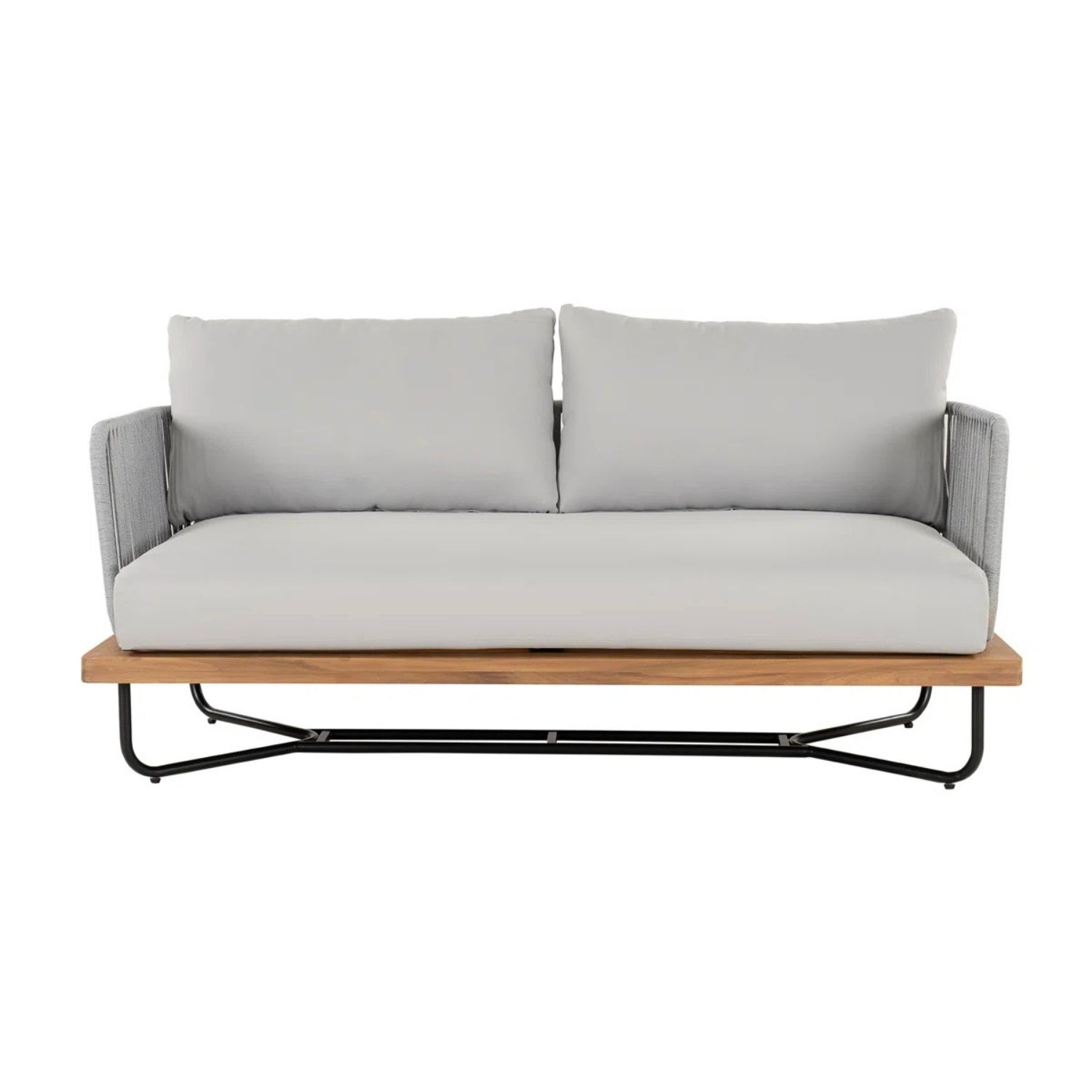 Outdoor 4-Piece Rope Woven Conversation Sofa Set with Wooden Top Table