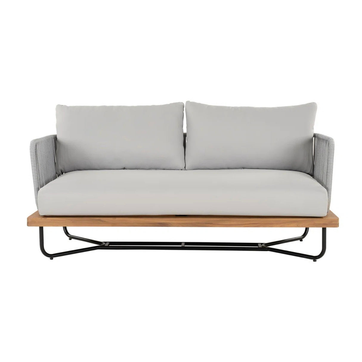 Outdoor 4-Piece Rope Woven Conversation Sofa Set with Wooden Top Table