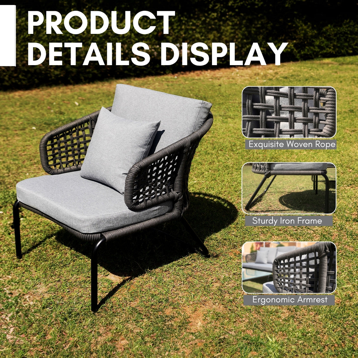 Outdoor 5 Seater Rope Conversation Sofa Set