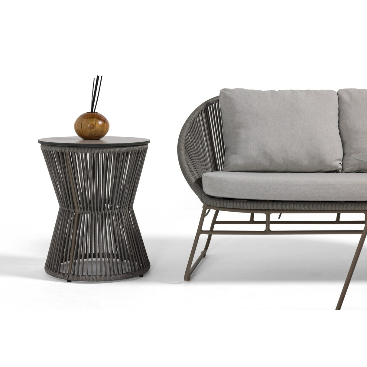 Outdoor Rope 4-Piece Patio Sofa Set with Glass Top Tables