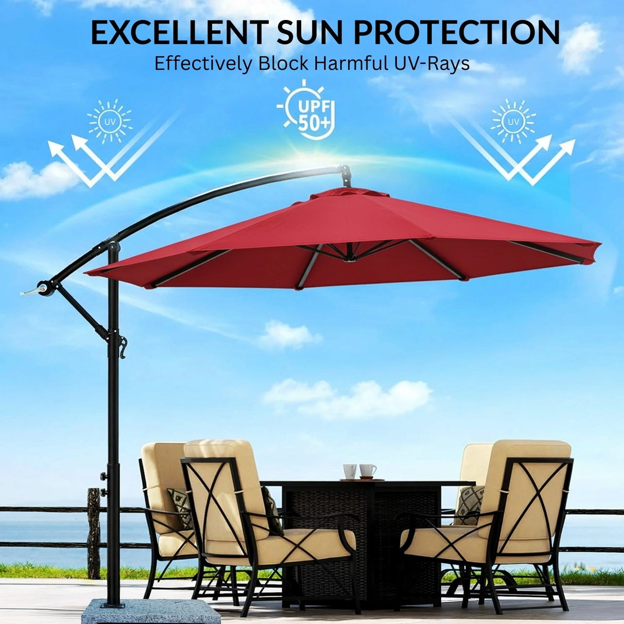 9 Ft Outdoor Offset Cantilever Patio Umbrella with Granite Base