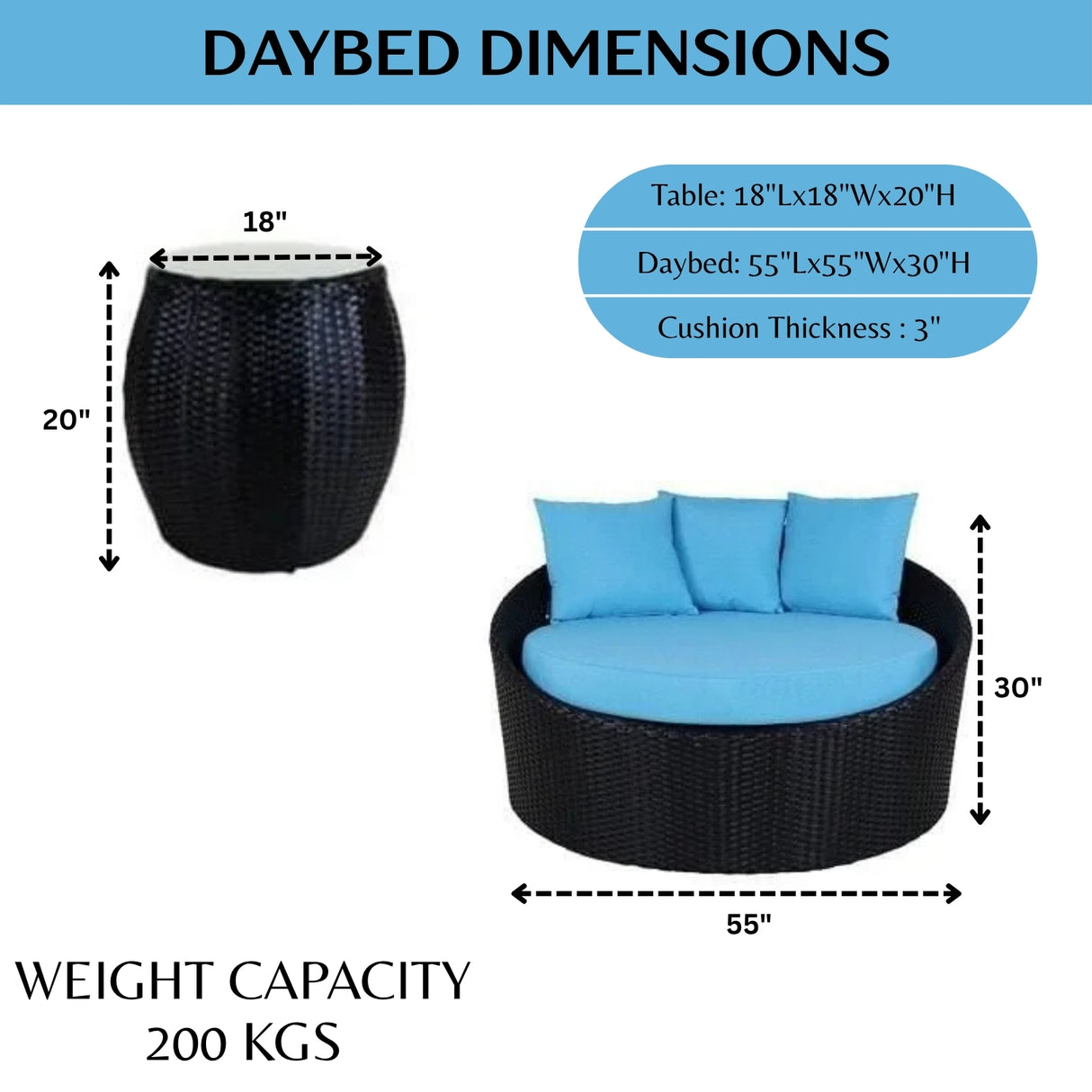 Outdoor Rattan Wicker Daybed with Glass Top Table