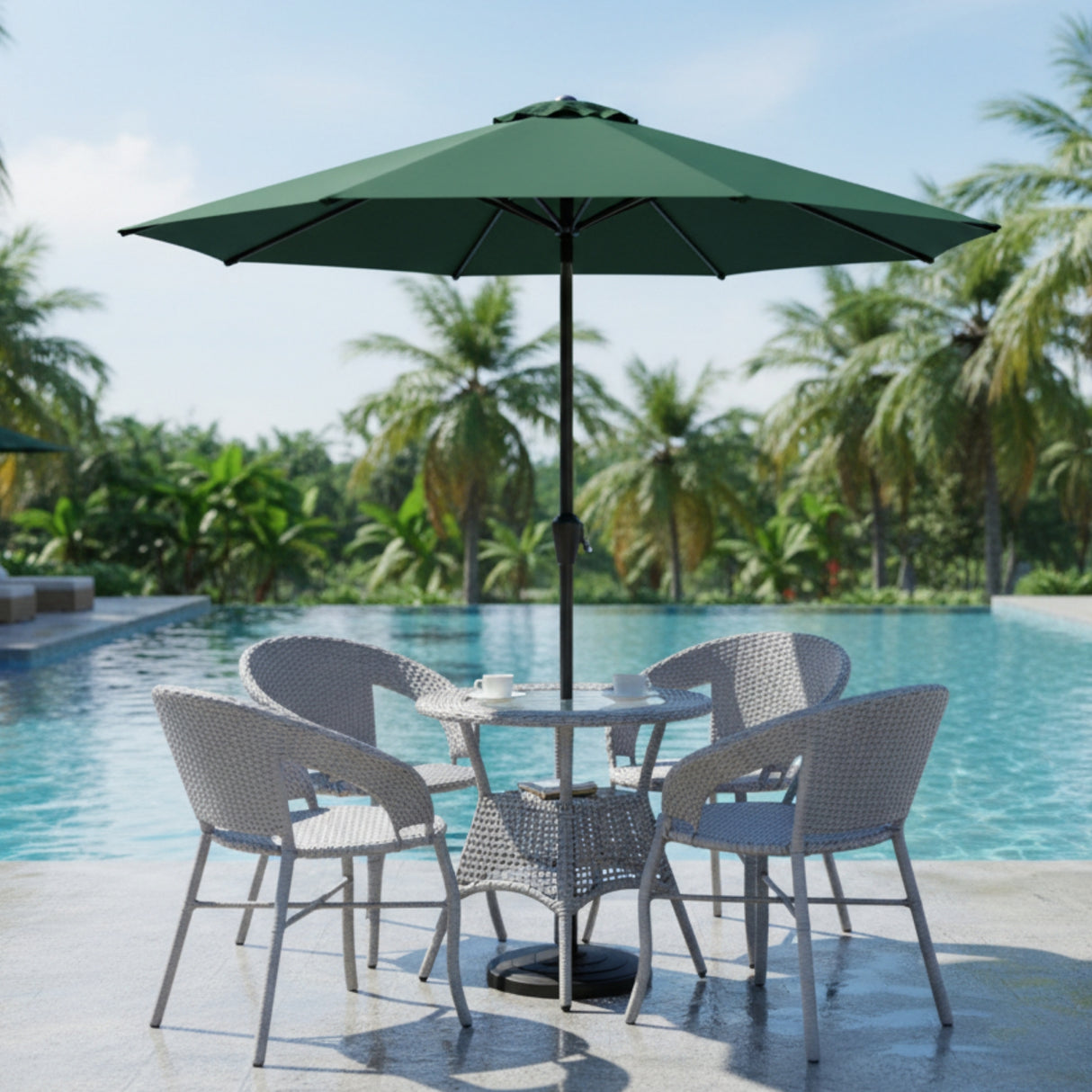 Outdoor Wicker 5-Piece Patio Set with Outdoor Umbrella