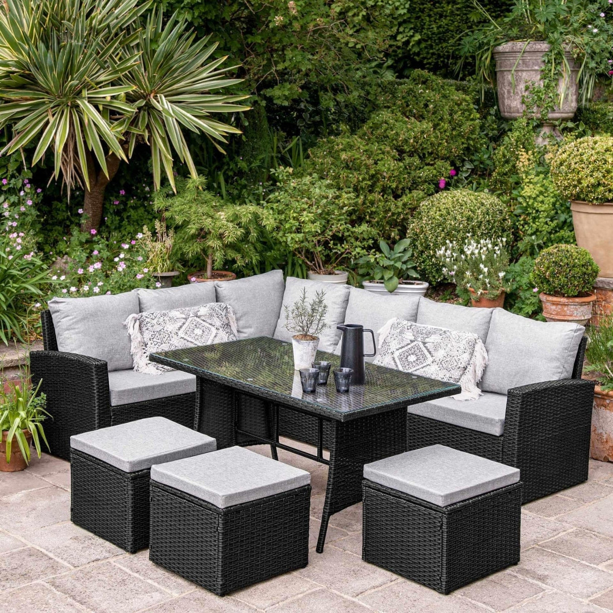 6-Piece All-Weather Wicker Patio Furniture Set (Black/Grey)