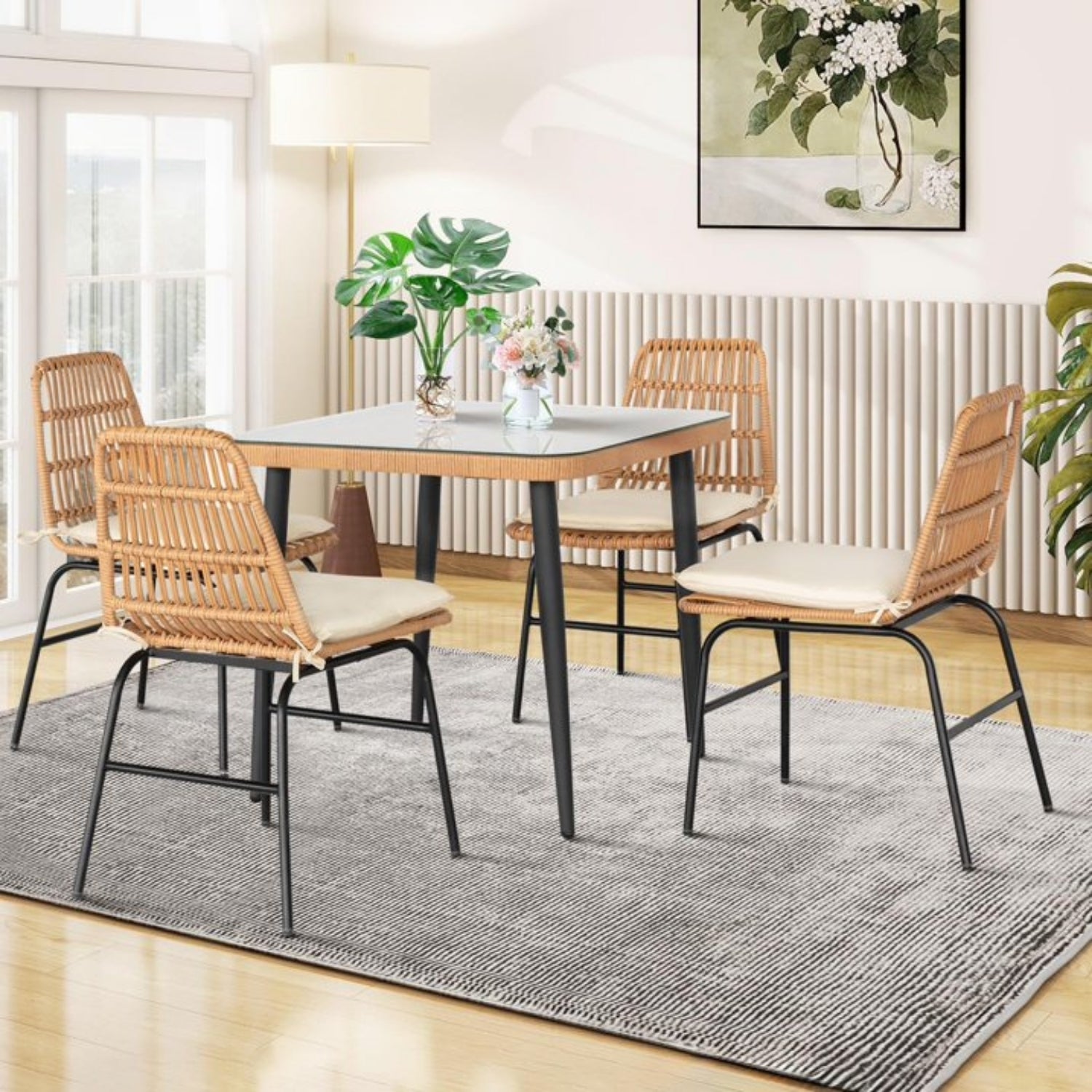 5-Piece Outdoor Patio Dining Set With Rattan Chairs