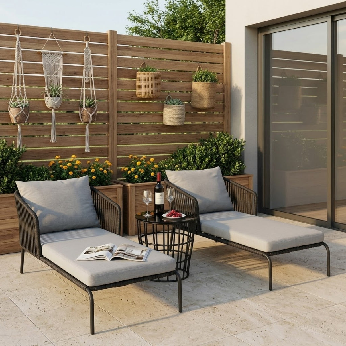 Outdoor All-Weather Resistant Rope Lounger Set (Grey)