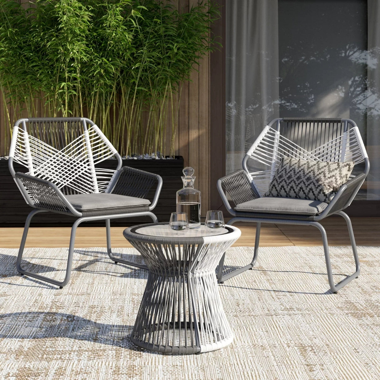 Outdoor Rope Double Tone 3-Piece Patio Set