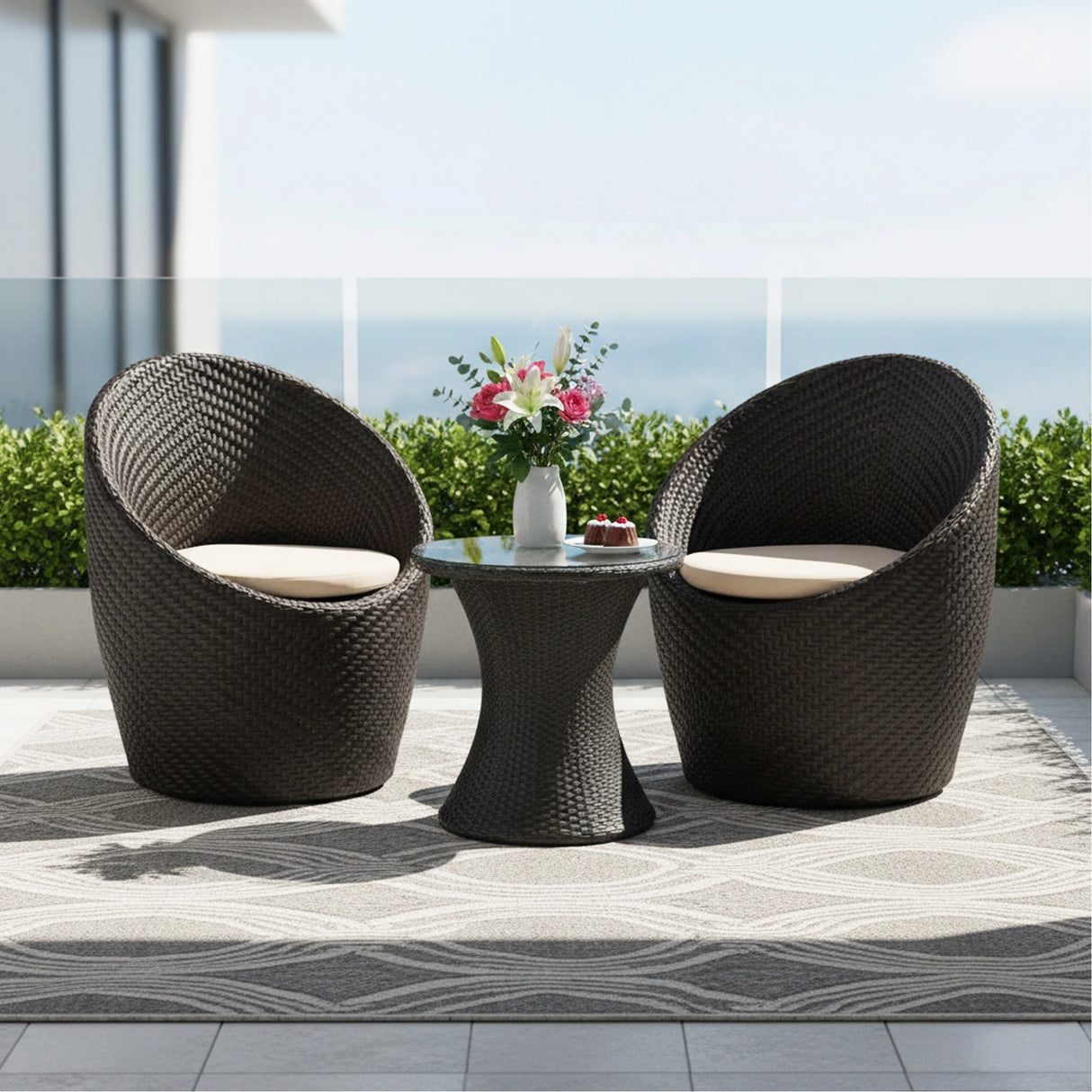 Outdoor Rattan Wicker 3-Piece Conversation Set