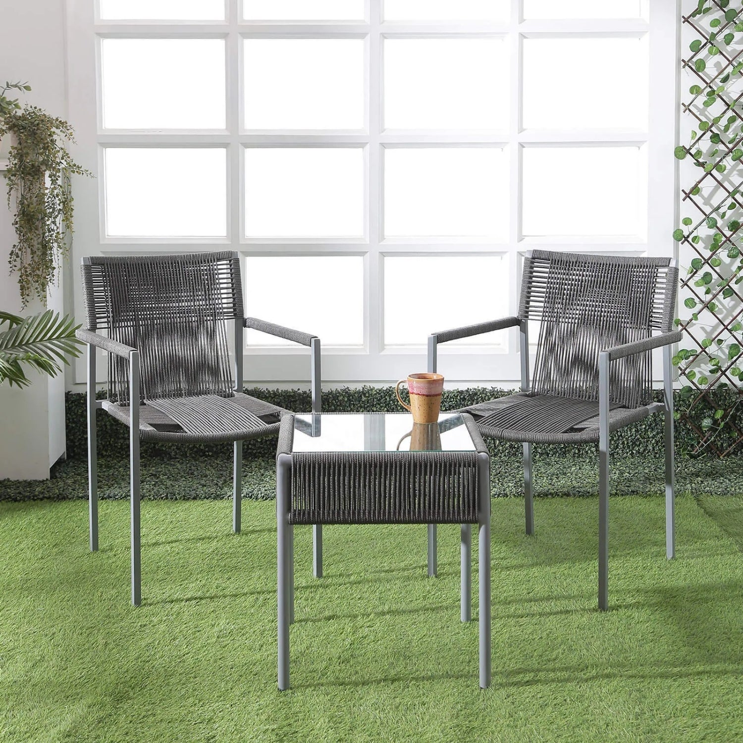 Outdoor Rope 3-Piece Patio Set (Grey)