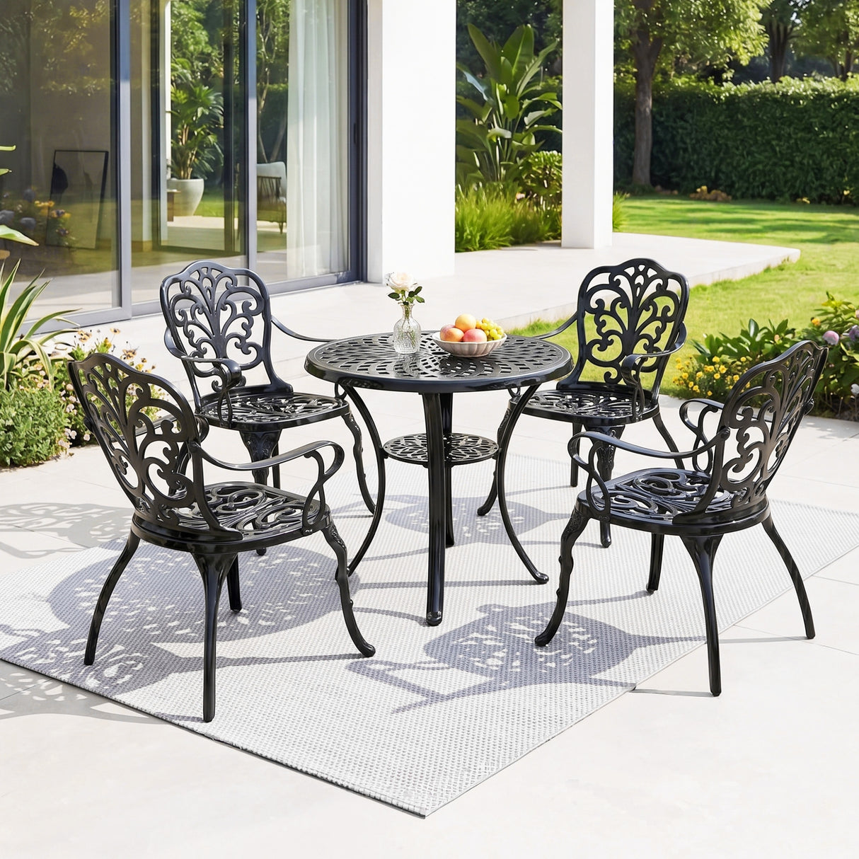 Outdoor Cast Aluminum 5-Piece Patio Conversation Set (Black)