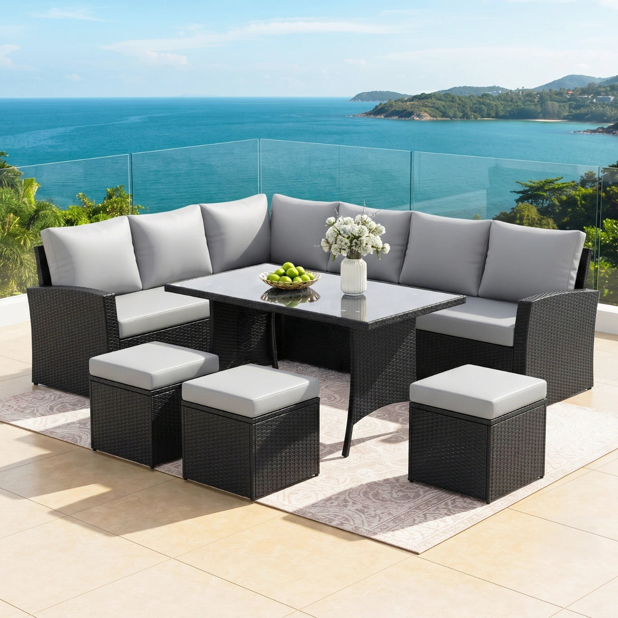 6-Piece All-Weather Wicker Patio Furniture Set (Black/Grey)