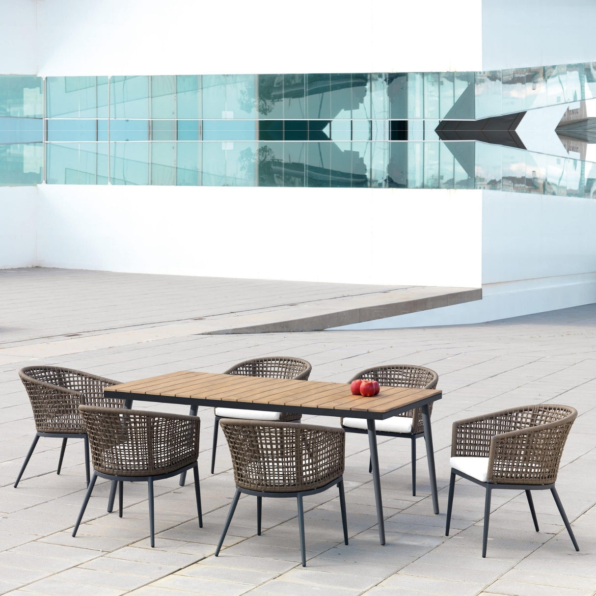 7-Piece Outdoor Patio Dining Set With Wooden Tabletop