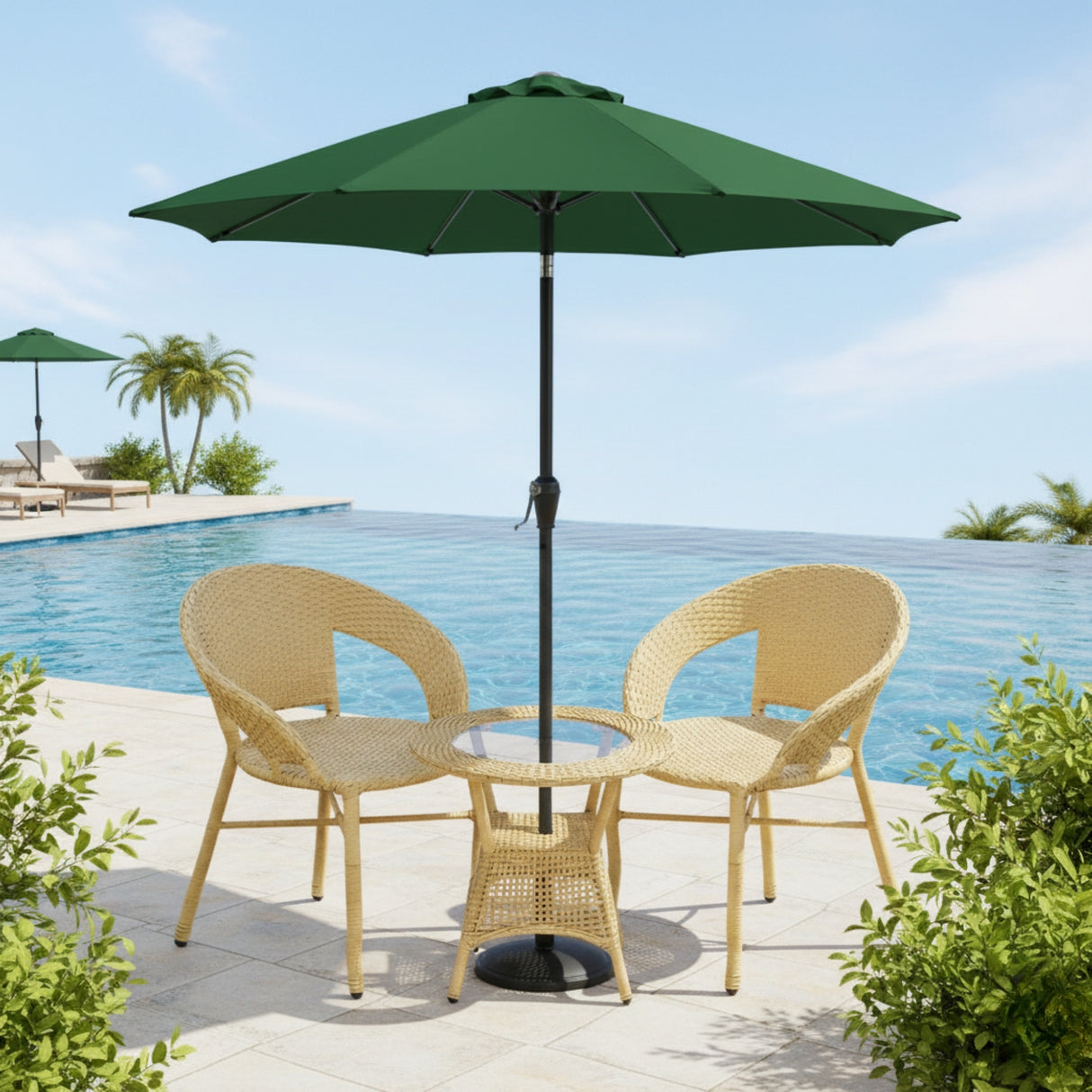 Outdoor Wicker 3-Piece Patio Set with Outdoor Umbrella