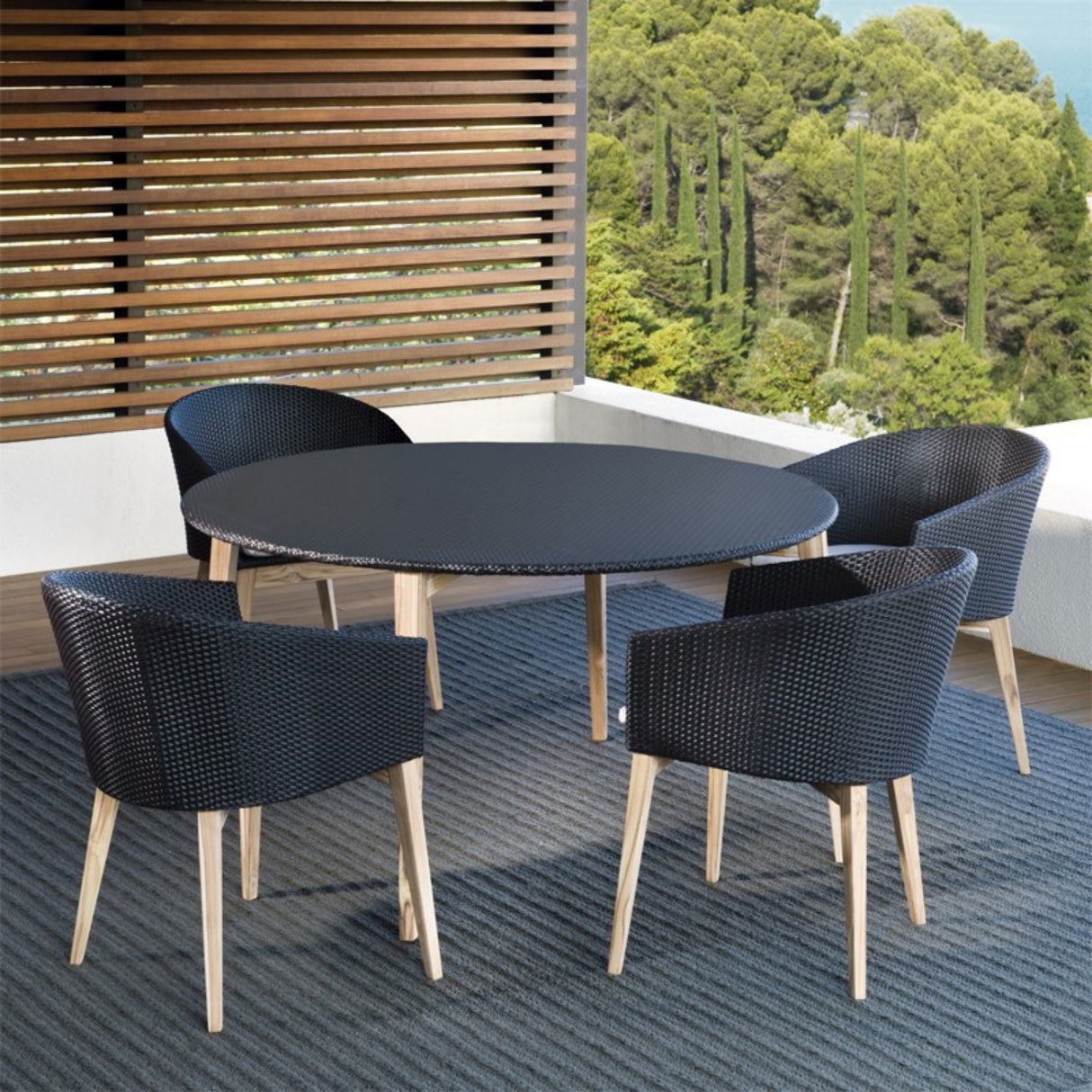 Outdoor All-Weather Resistant Rattan Wicker 5-Piece Dining Set (Black & White)