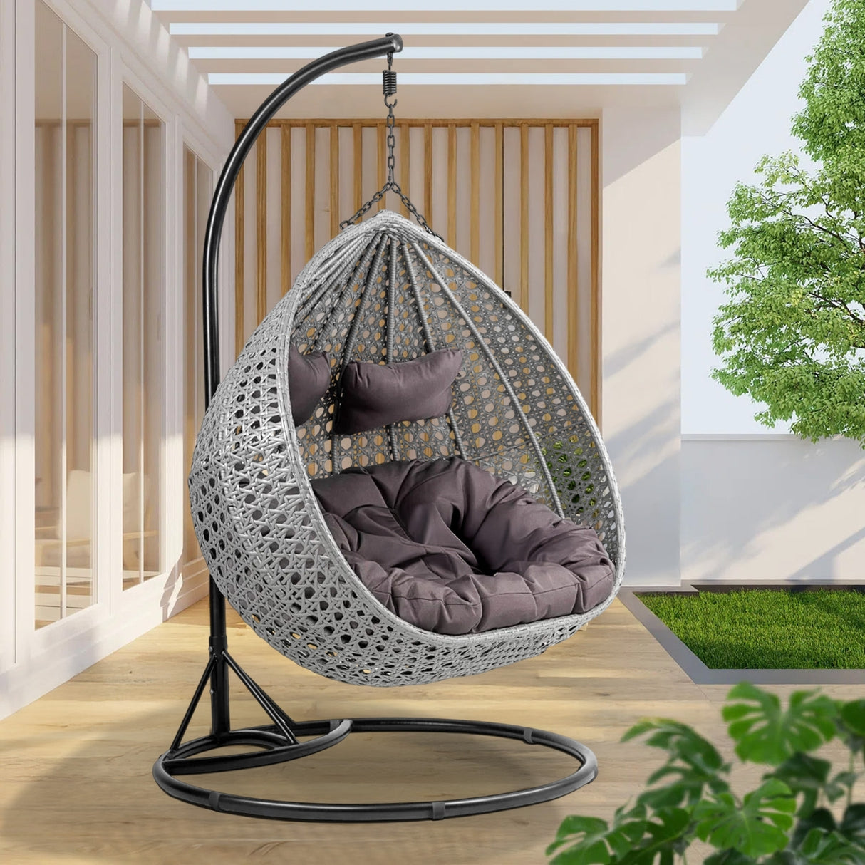 Double Seater Rattan & Wicker Swing (Grey)