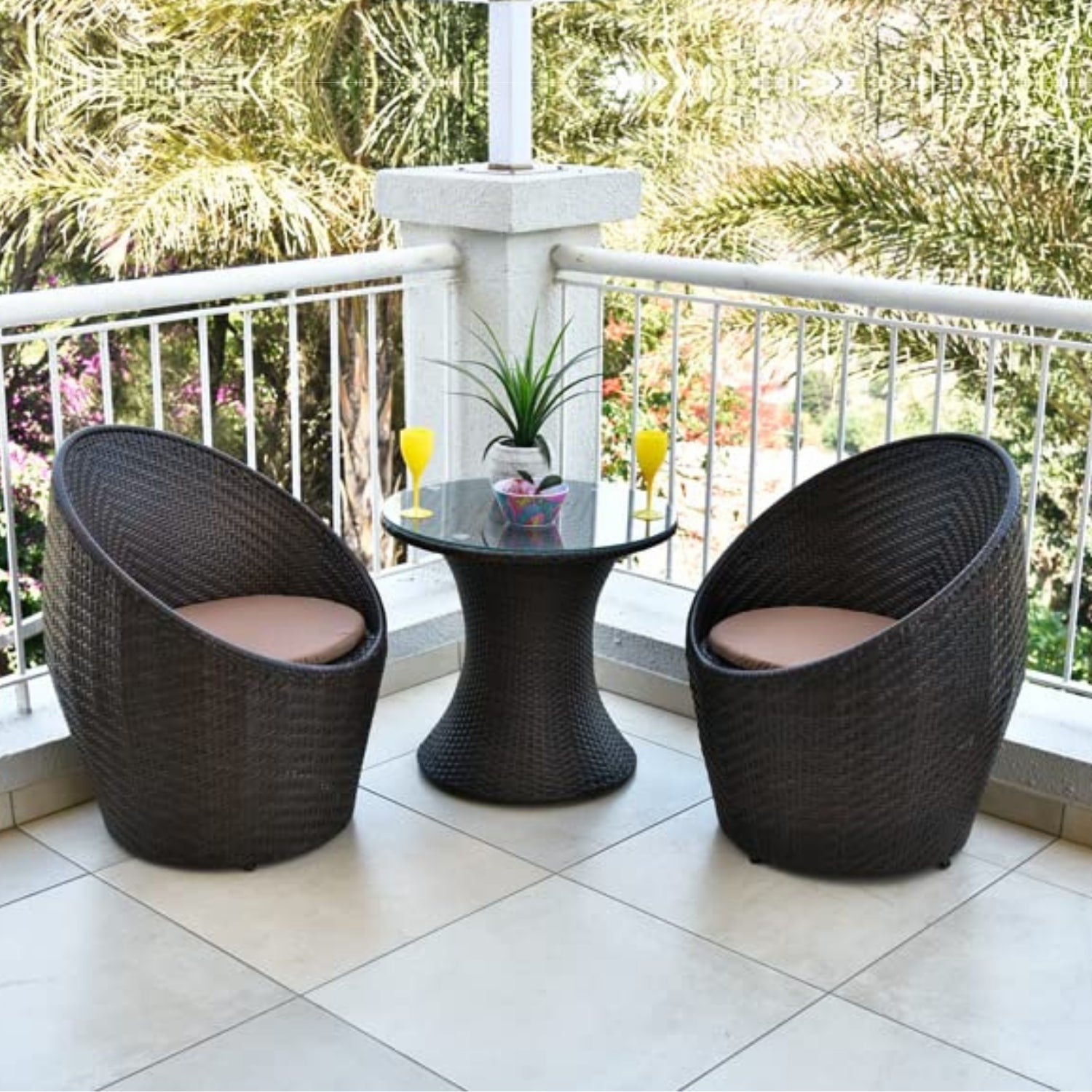 Outdoor Rattan Wicker 3-Piece Conversation Set