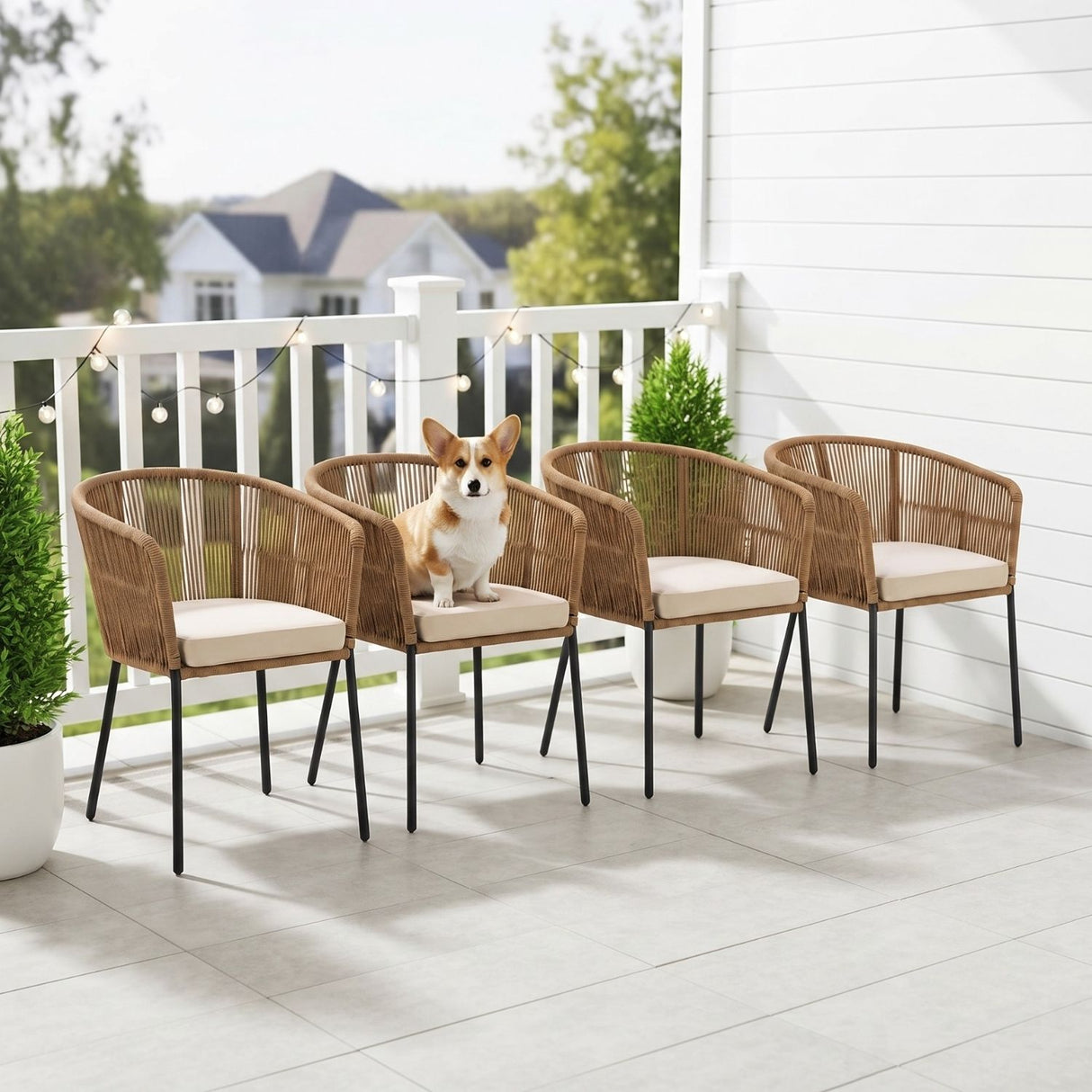 4-Piece Outdoor Rope Patio Dining Chairs