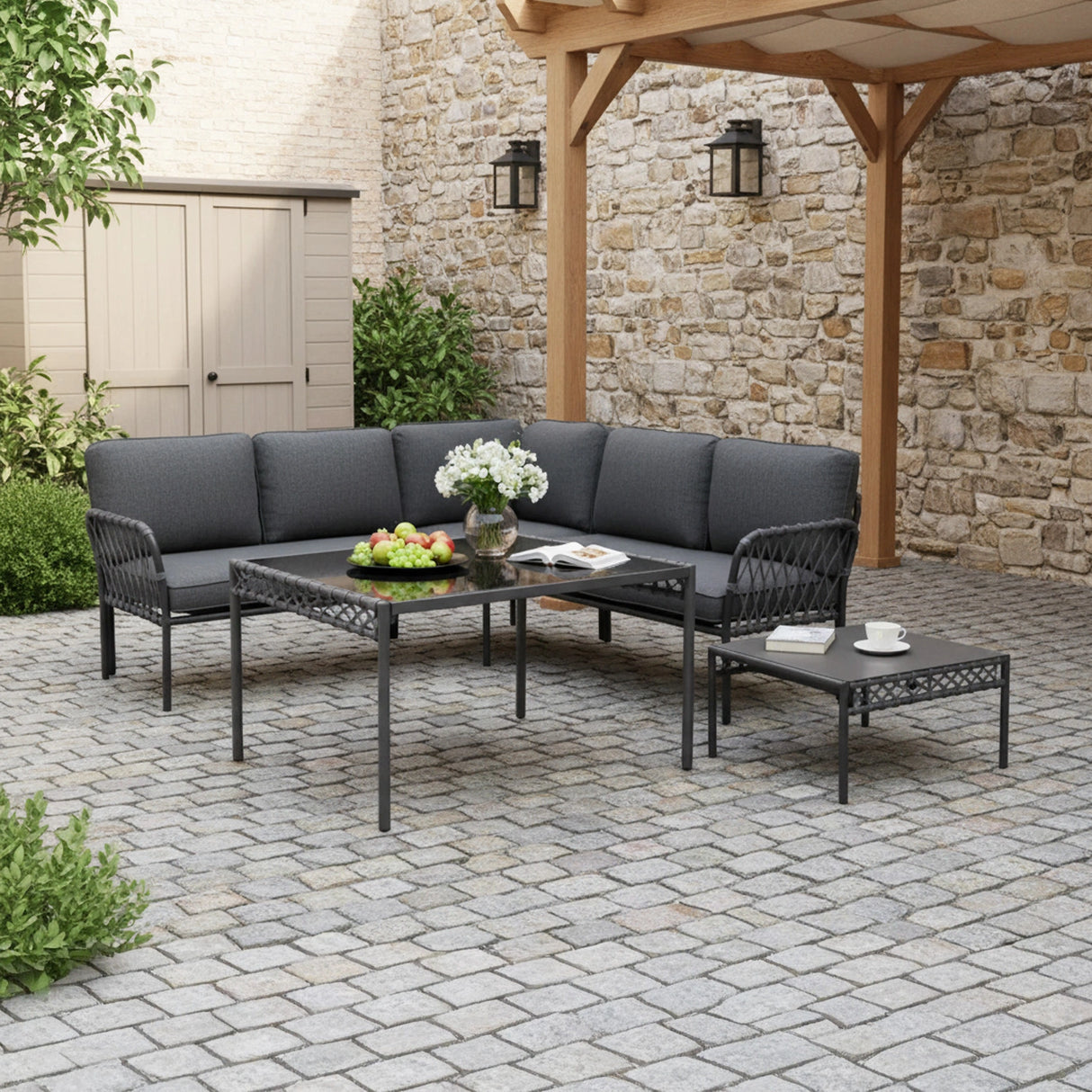 Outdoor Rope 5 Seater L-Shape Sofa