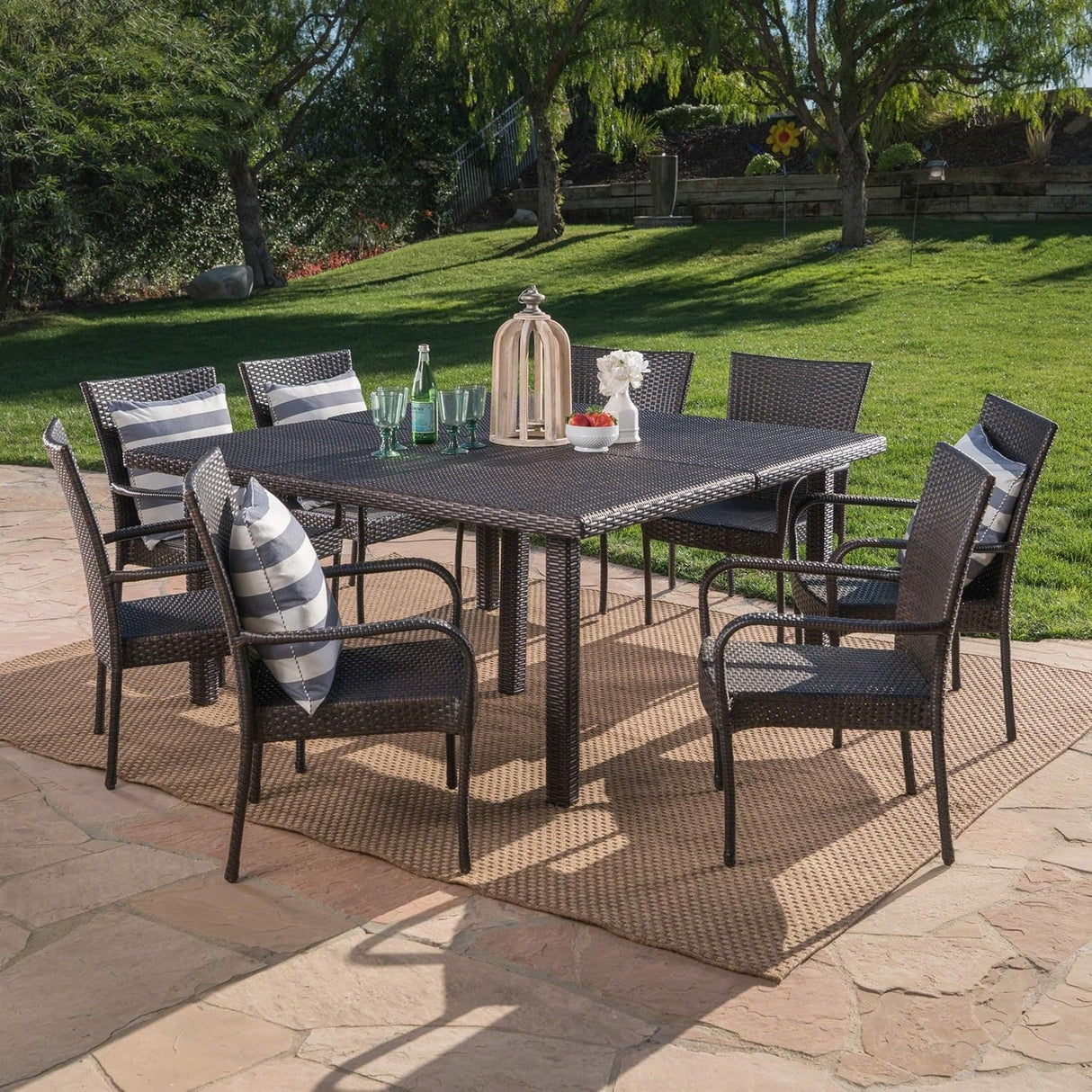 9-Piece Outdoor Stacking Wicker Square Dining Set