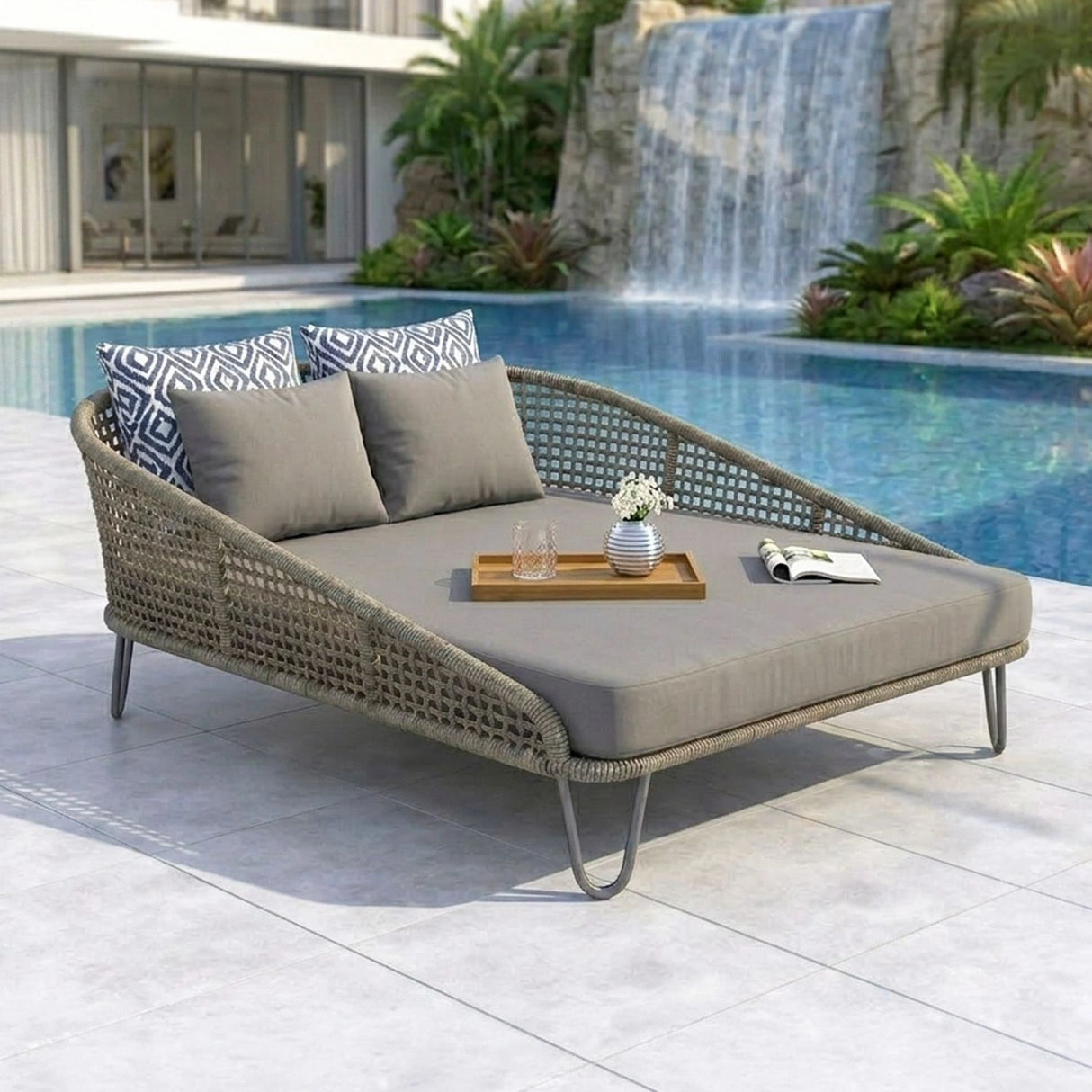 Outdoor Rope Patio Furniture Daybed (Grey)