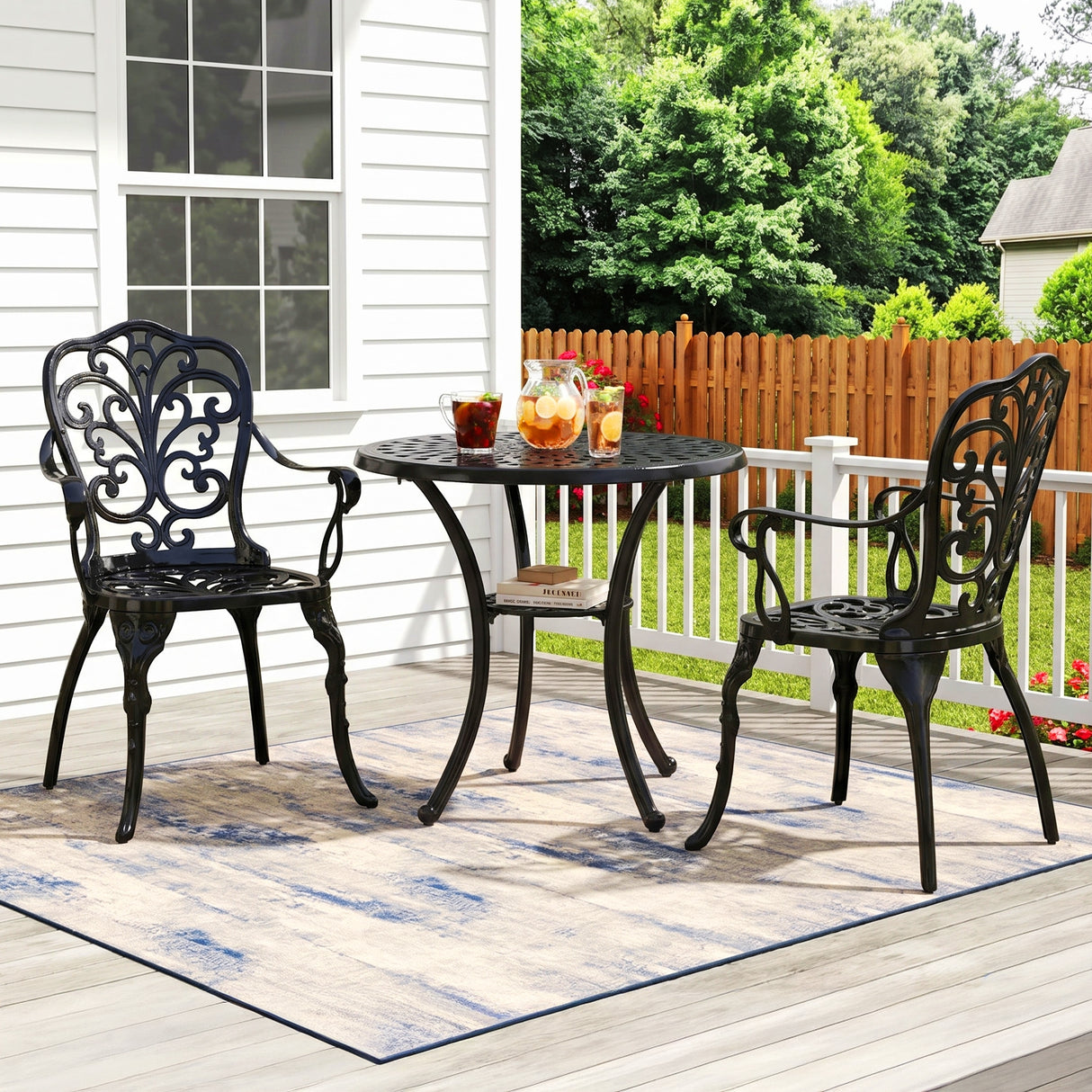 Outdoor 3-Piece Cast Aluminum Bistro Set (Black)