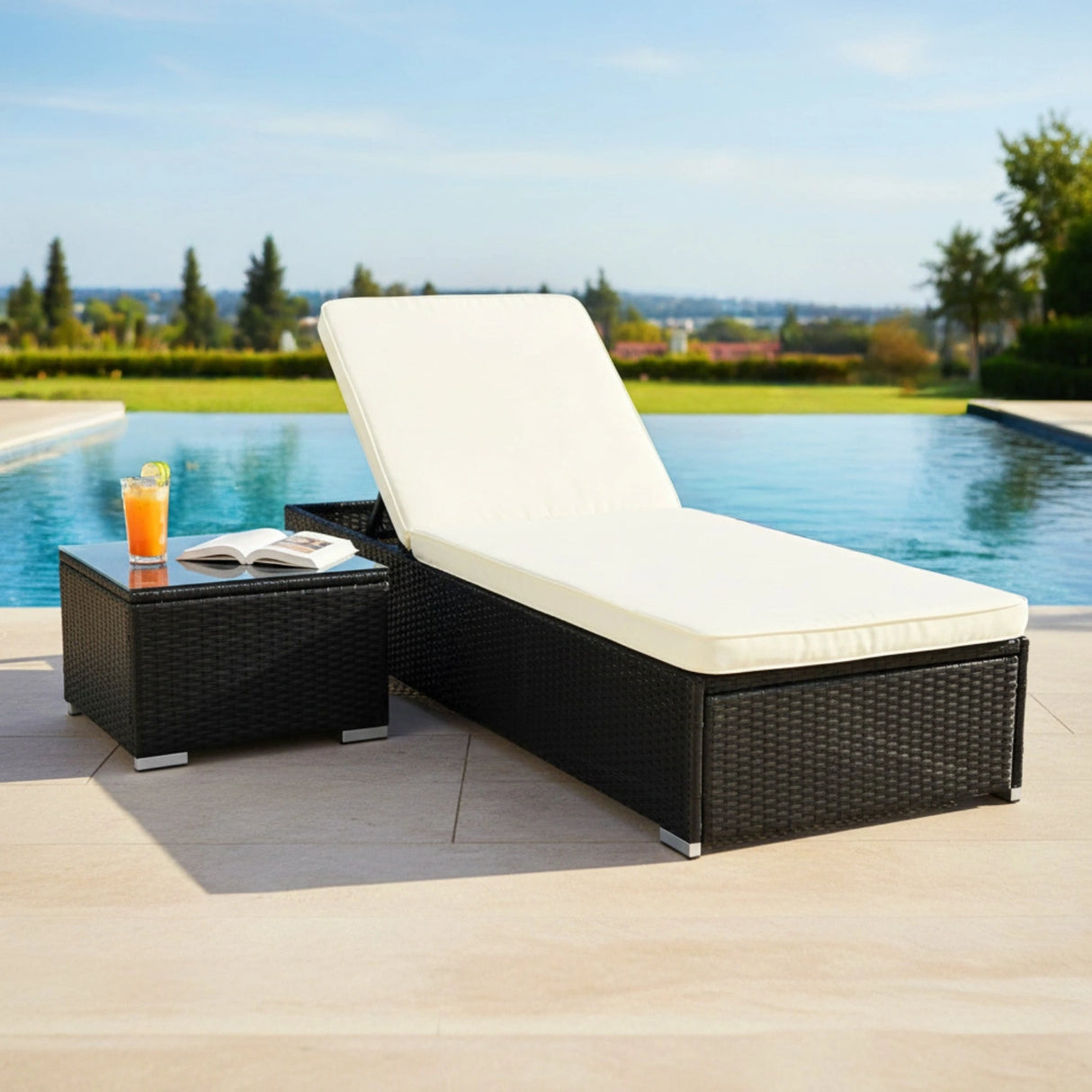 Outdoor Wicker Lounge Chair With Side Table