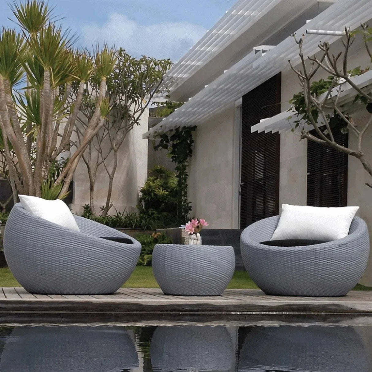 Outdoor Rattan Wicker 3-Piece Conversation Set