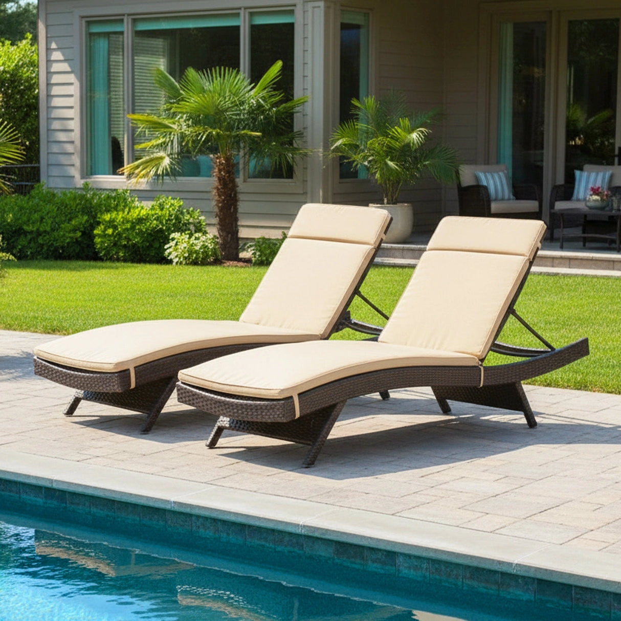 All-Weather Rattan Wicker Outdoor Chaise Lounge Chair Set of 2