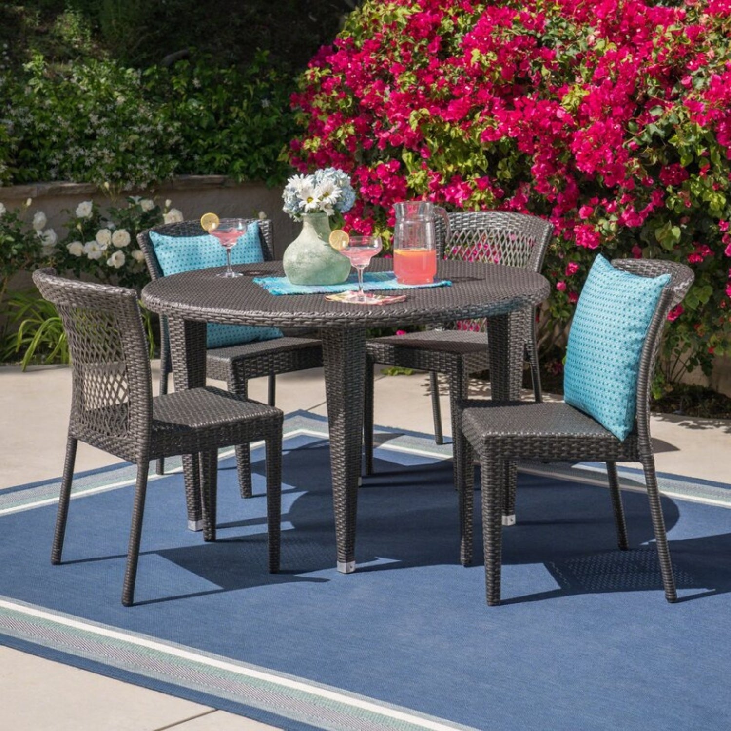 Outdoor All-Weather Resistant Rattan Wicker 5-Piece Dining Set