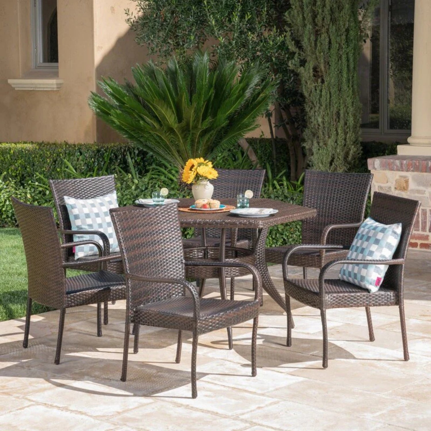 Outdoor All-Weather Resistant Rattan Wicker 7-Piece Dining Set