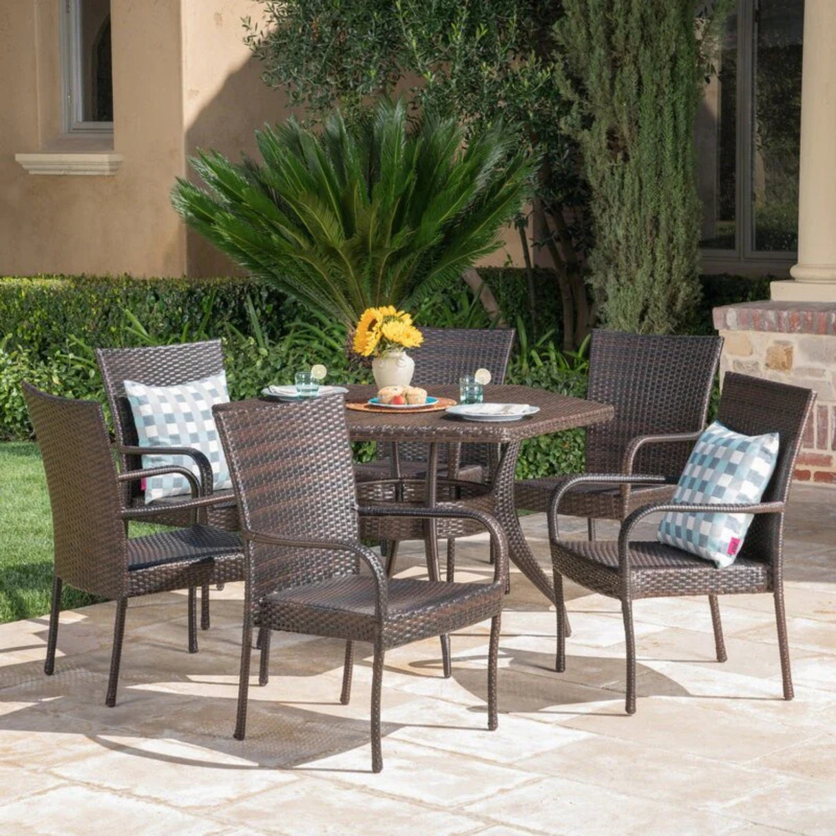 Outdoor All-Weather Resistant Rattan Wicker 7-Piece Dining Set