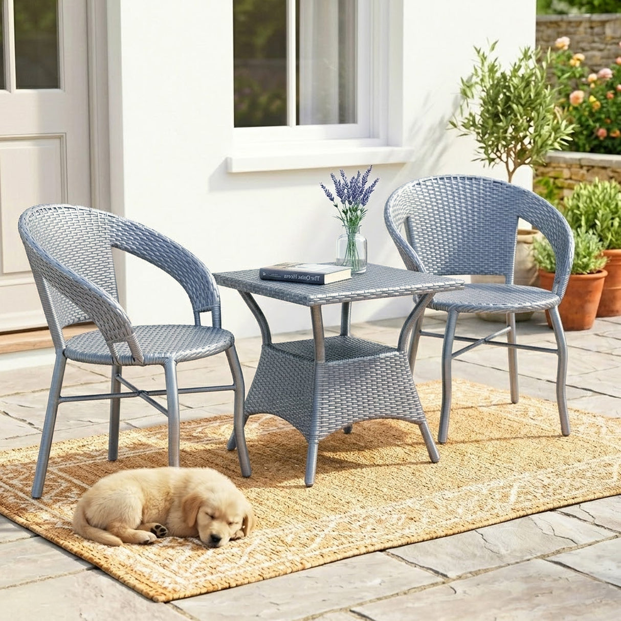 Outdoor Wicker 3 Piece Patio Bistro Set (Silver Grey)