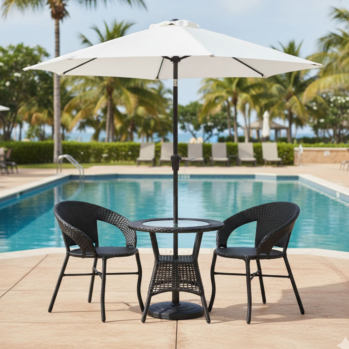 Outdoor Wicker 3-Piece Patio Set with Outdoor Umbrella