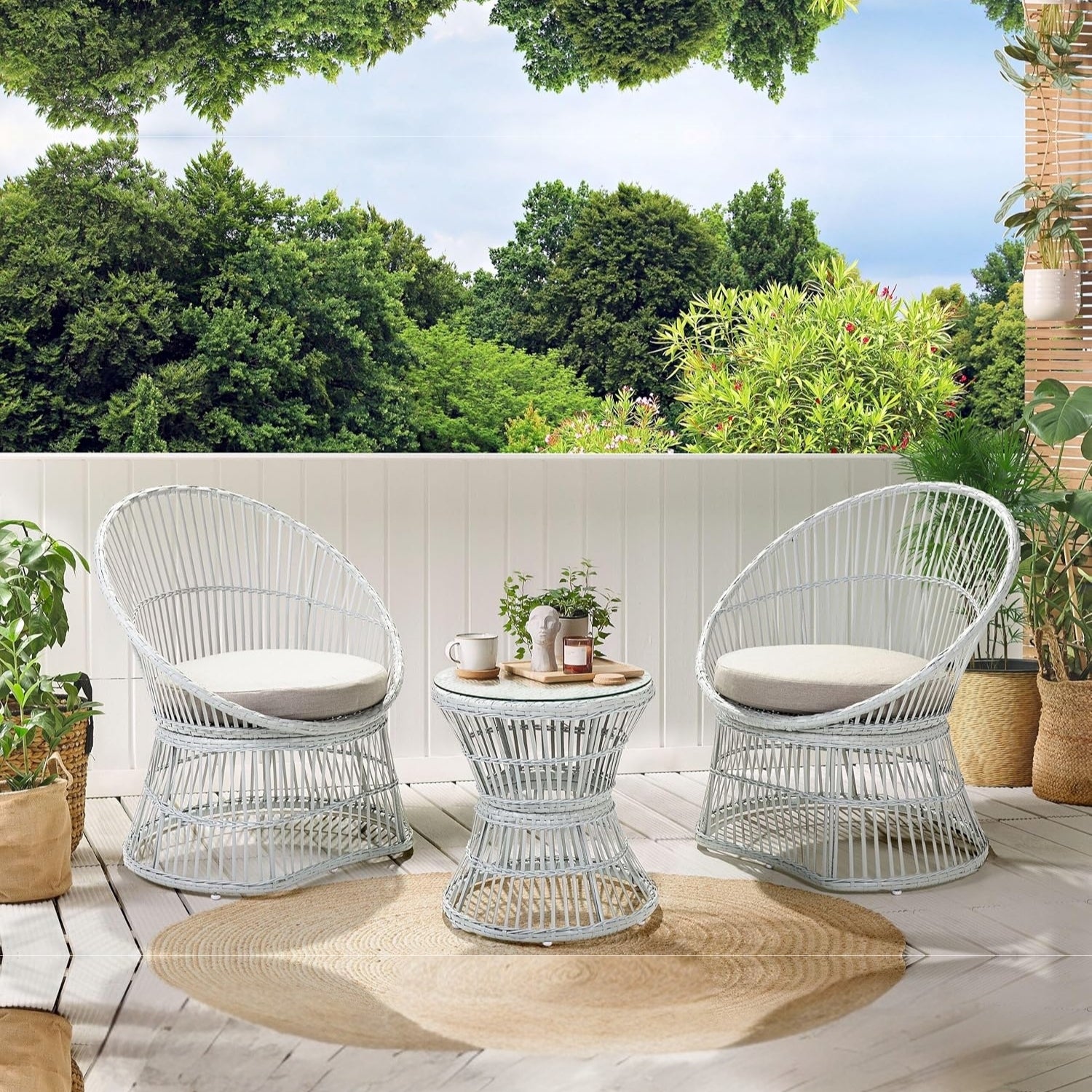 Outdoor Rope Patio Set with Glass Top Table