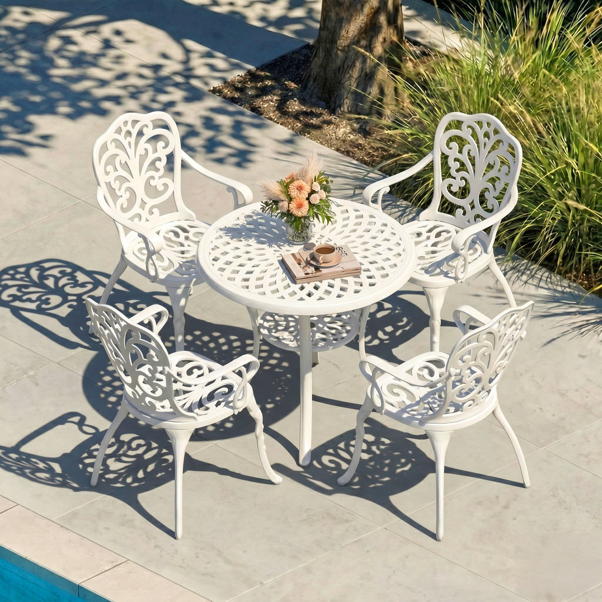 Outdoor Cast Aluminum 5-Piece Patio Conversation Set (White)