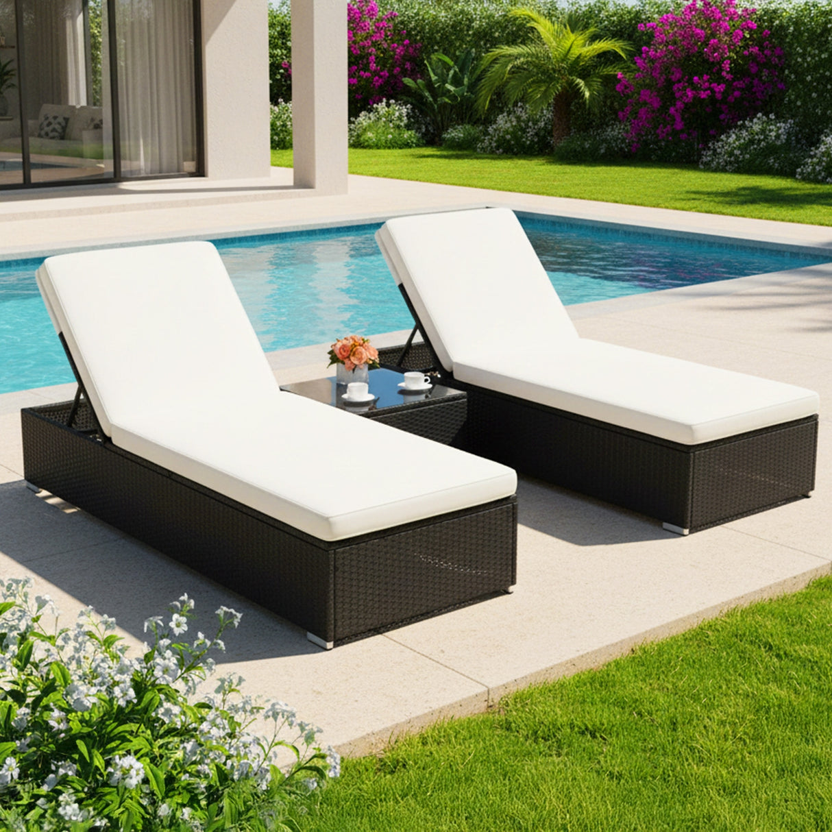 Outdoor Wicker Lounge Chairs Set of 2 With Side Table