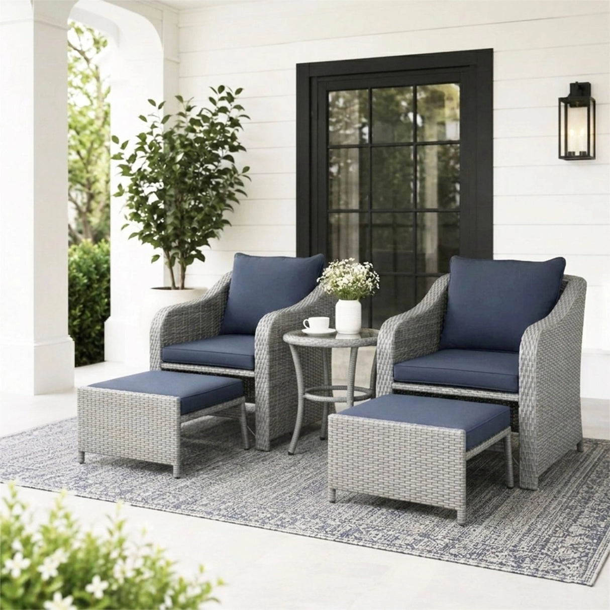 Outdoor Rattan Wicker 5 Piece Patio Sofa Set