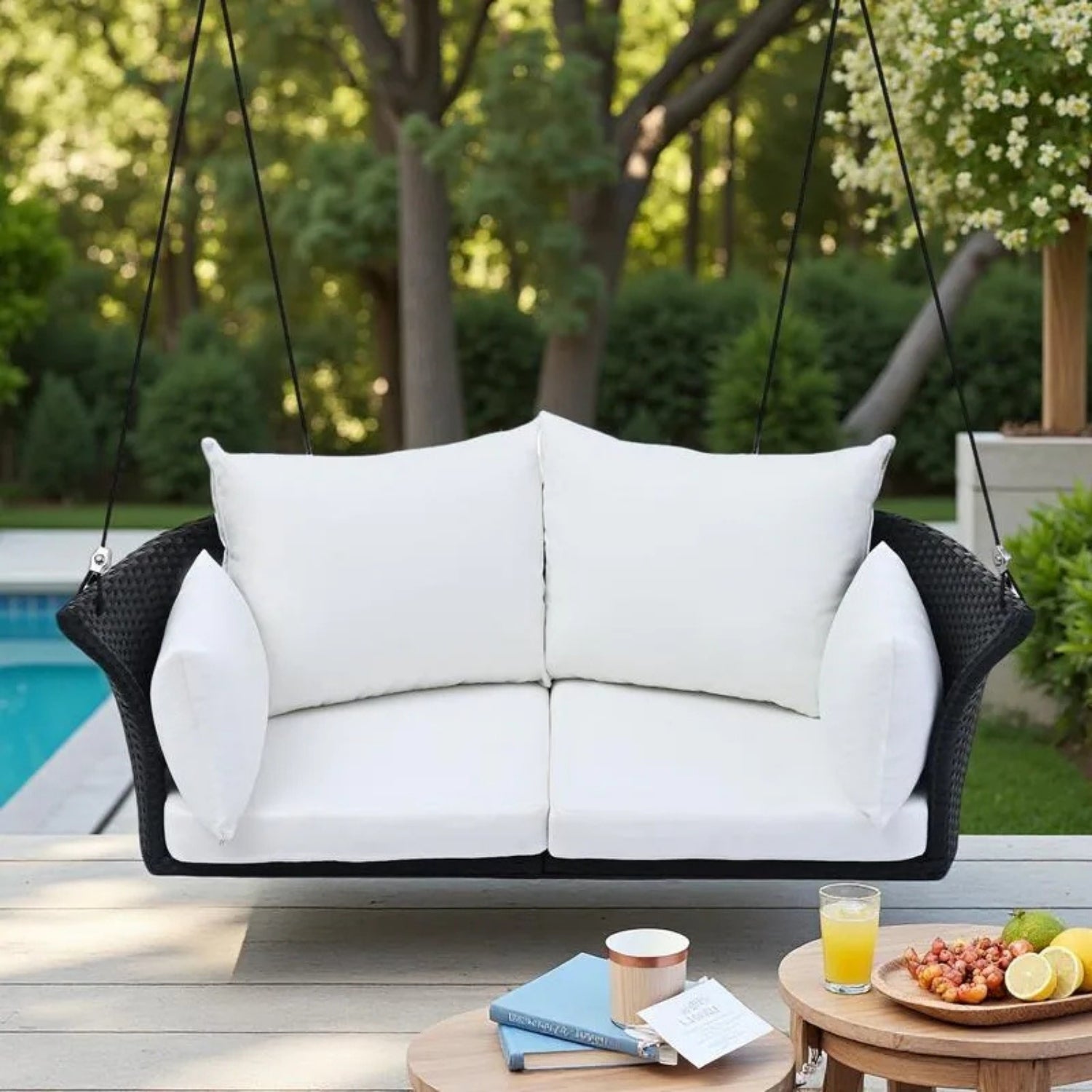 Outdoor Rattan Wicker Hanging Swing Chair with Cushion