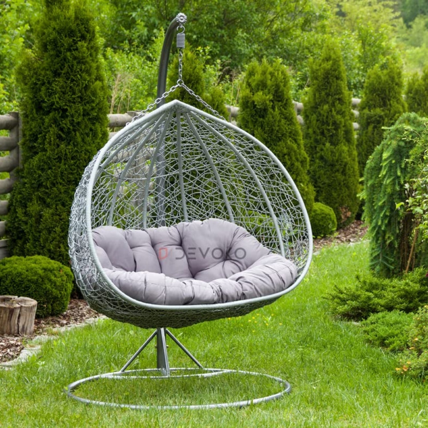 Double Seater Rattan & Wicker Swing (Grey)