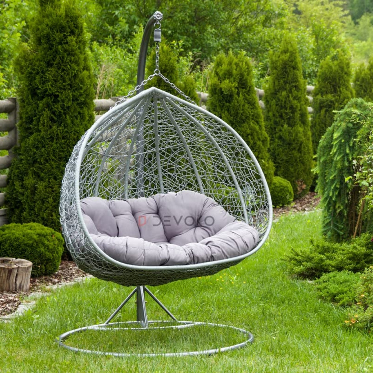 Double Seater Rattan & Wicker Swing (Grey)