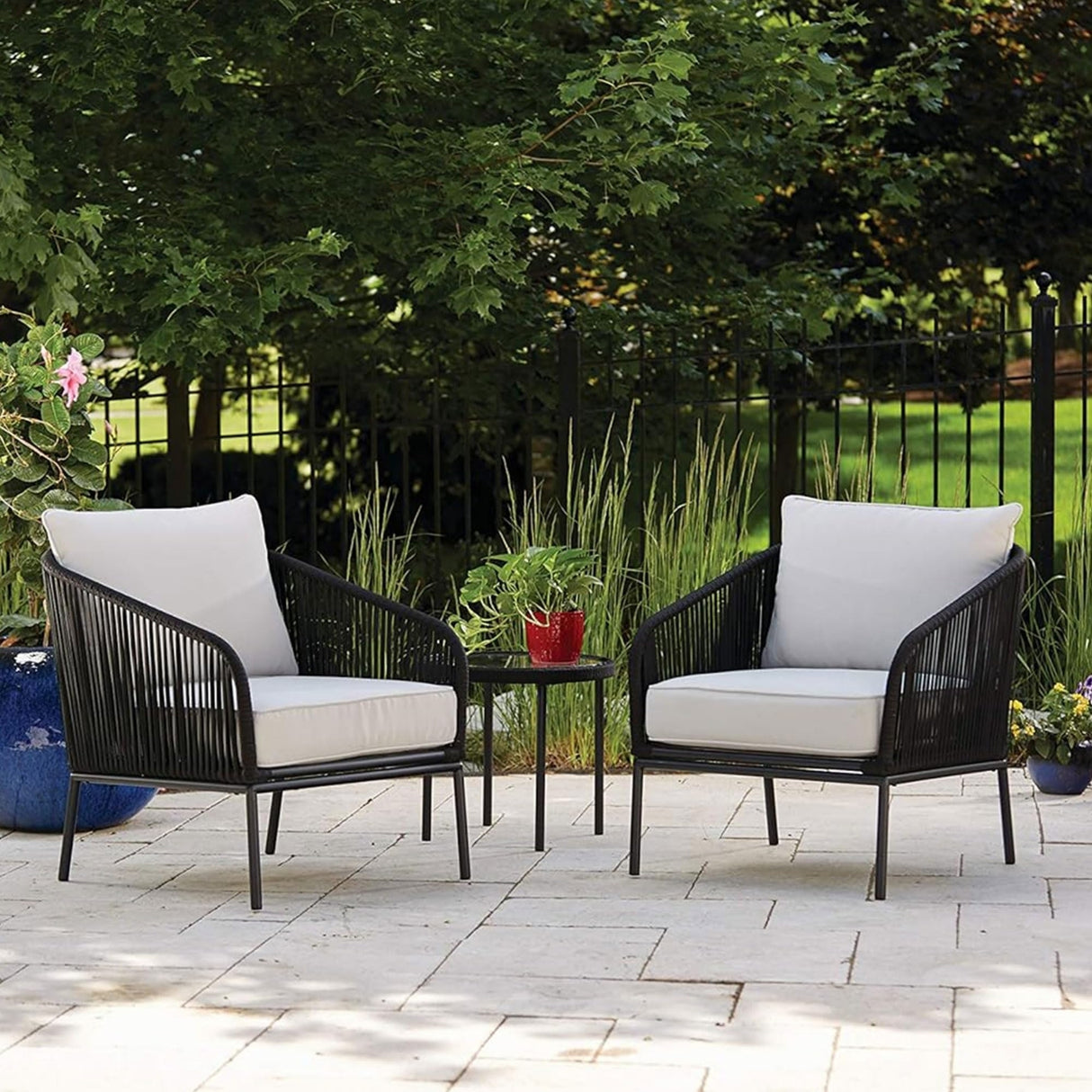 3 Piece Outdoor Rope Bistro Set (Black & White)