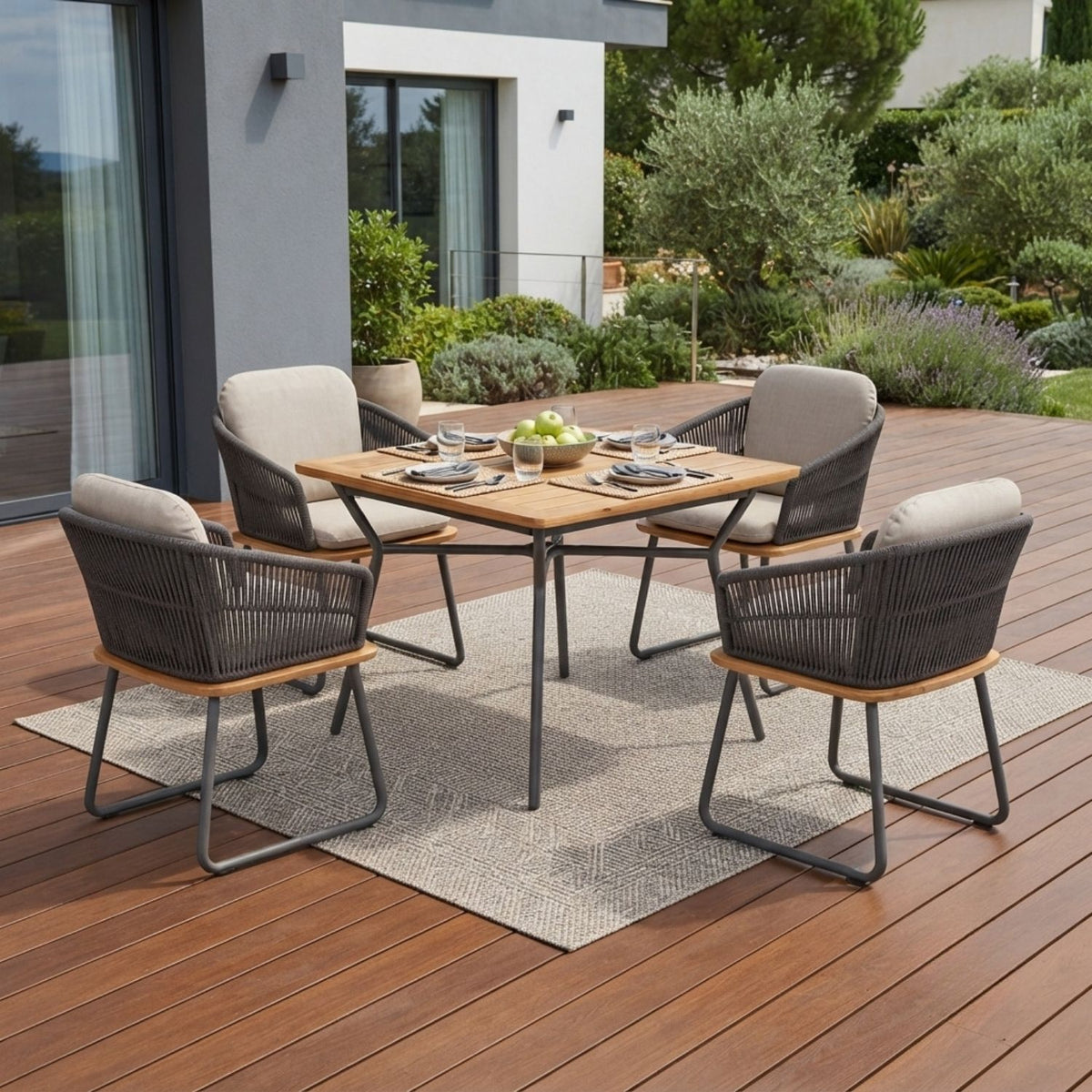 5-Piece Outdoor Patio Dining Set With Wooden Tabletop