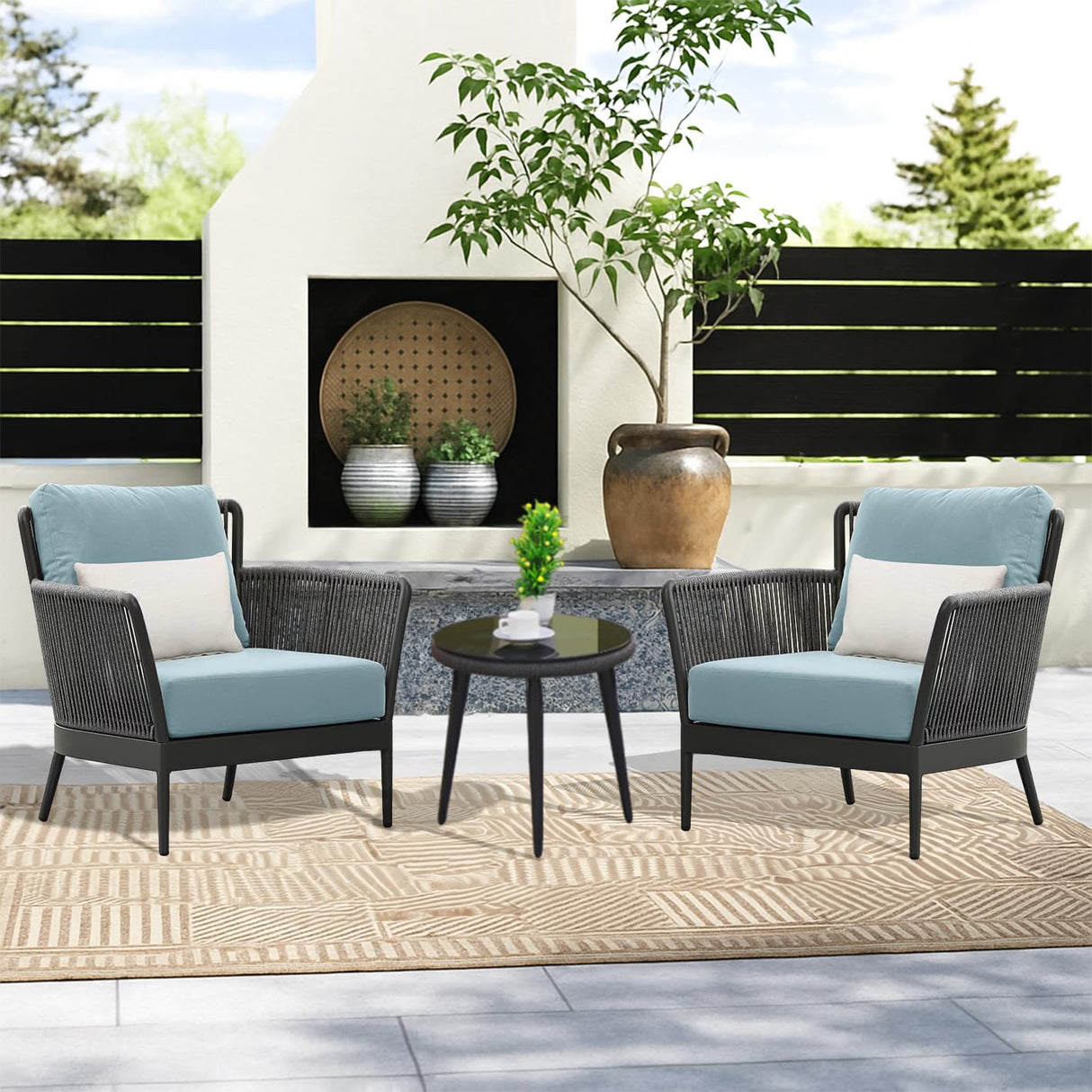 Outdoor 3 Piece All-Weather Rope Patio Set