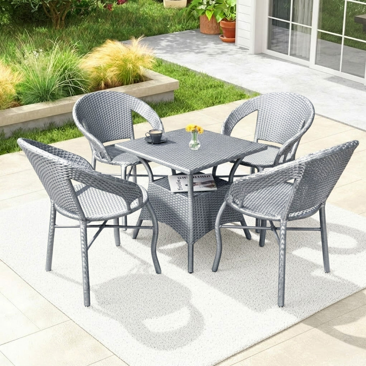 Outdoor Rattan Wicker 5-Piece Patio Furniture Set (Silver Grey)